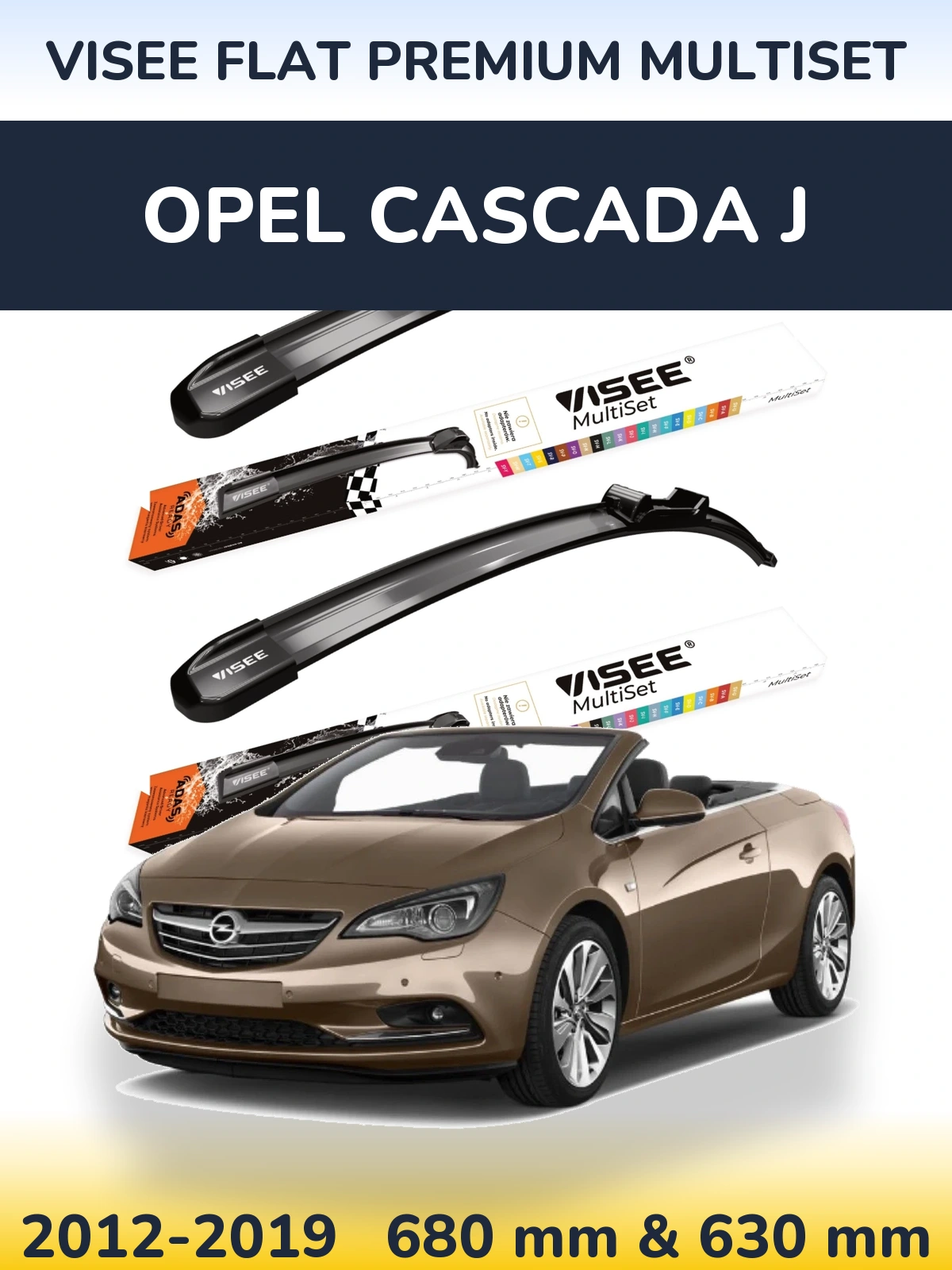 Komplet przednich wycieraczek VISEE FLAT PREMIUM MultiSet 680 & 630 mm do Opel Cascada J 2012-2019