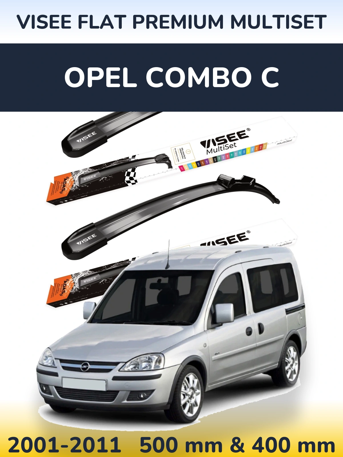 Komplet przednich wycieraczek VISEE FLAT PREMIUM MultiSet 500 & 400 mm do Opel Combo C 2001-2011