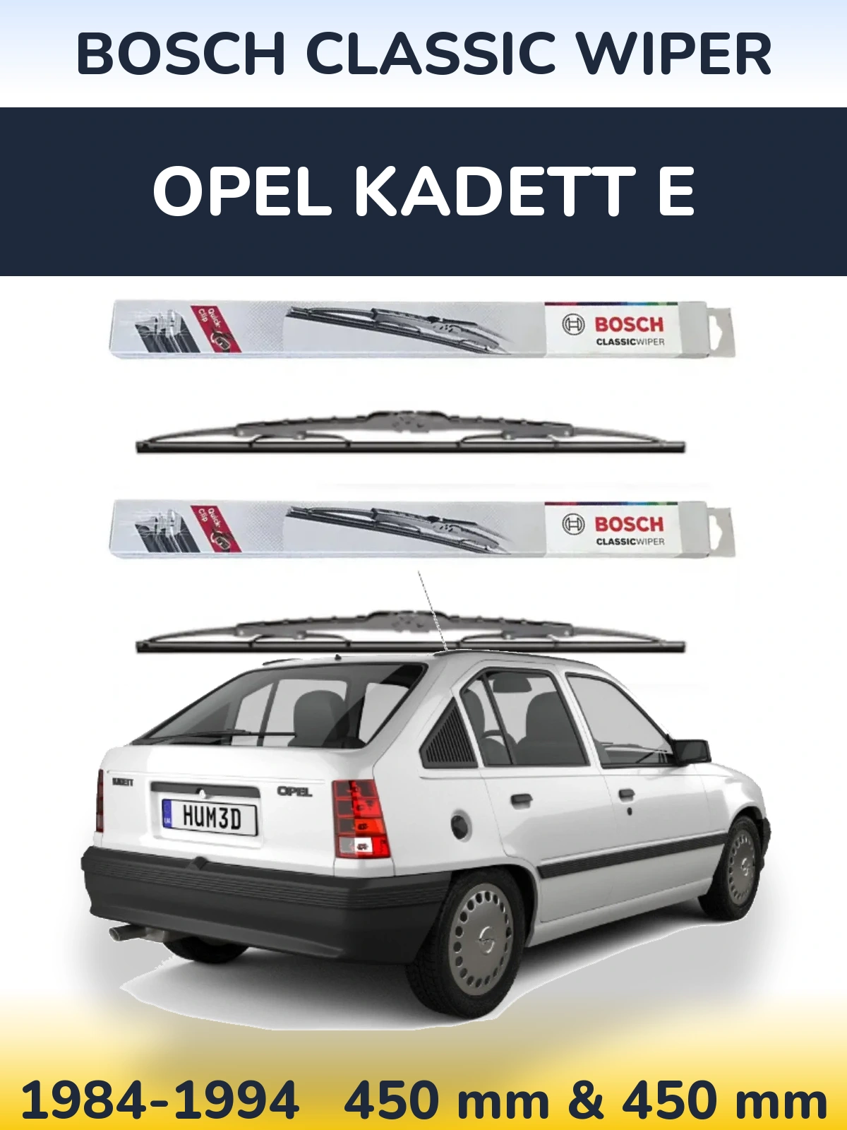 Front wiper blade set BOSCH Classic Wiper 450 & 450 mm for Opel Kadett E 1984-1994