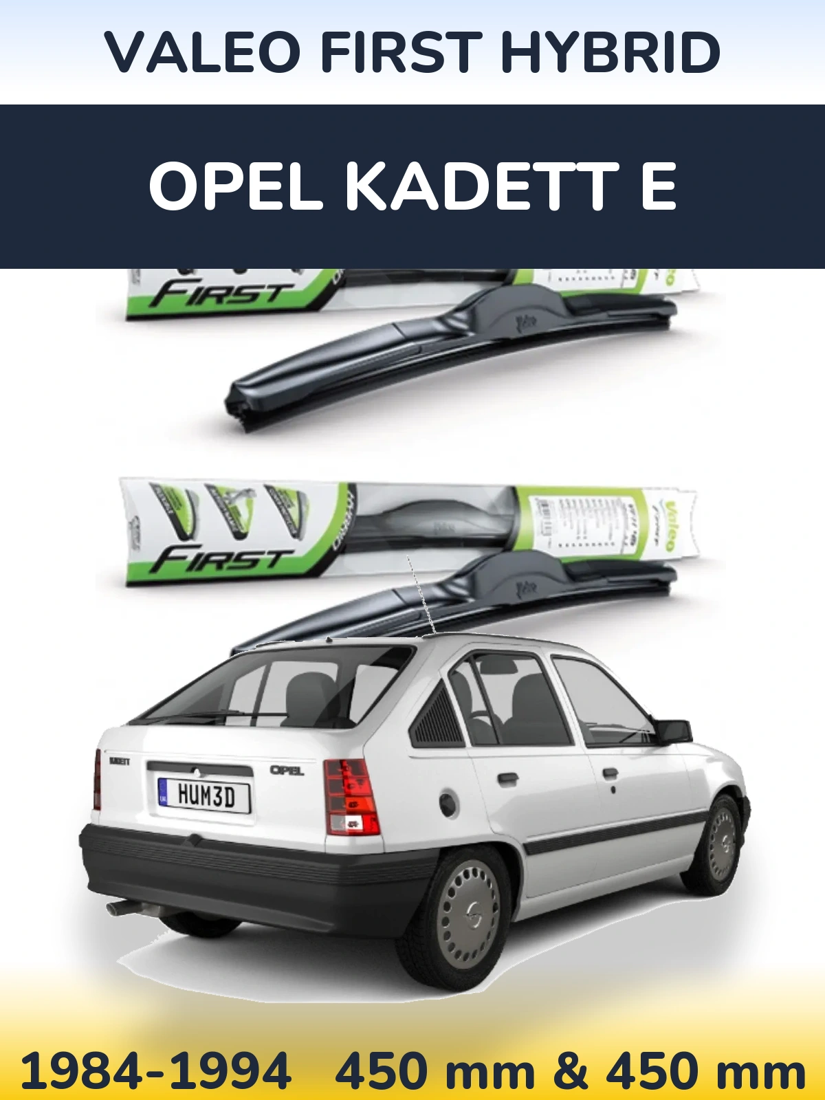 Front wiper blade set Valeo First Hybrid 450 & 450 mm for Opel Kadett E 1984-1994