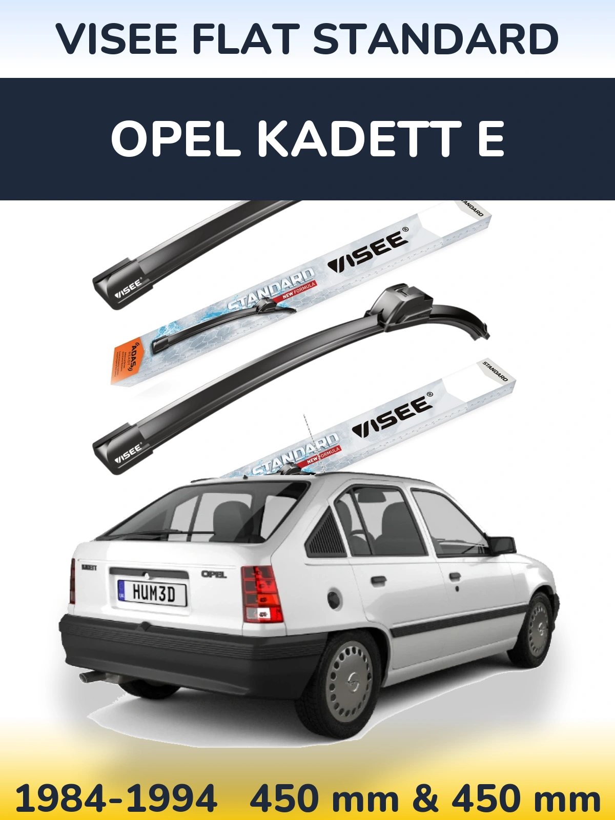 Front wiper blade set VISEE FLAT STANDARD 450 & 450 mm for Opel Kadett E 1984-1994