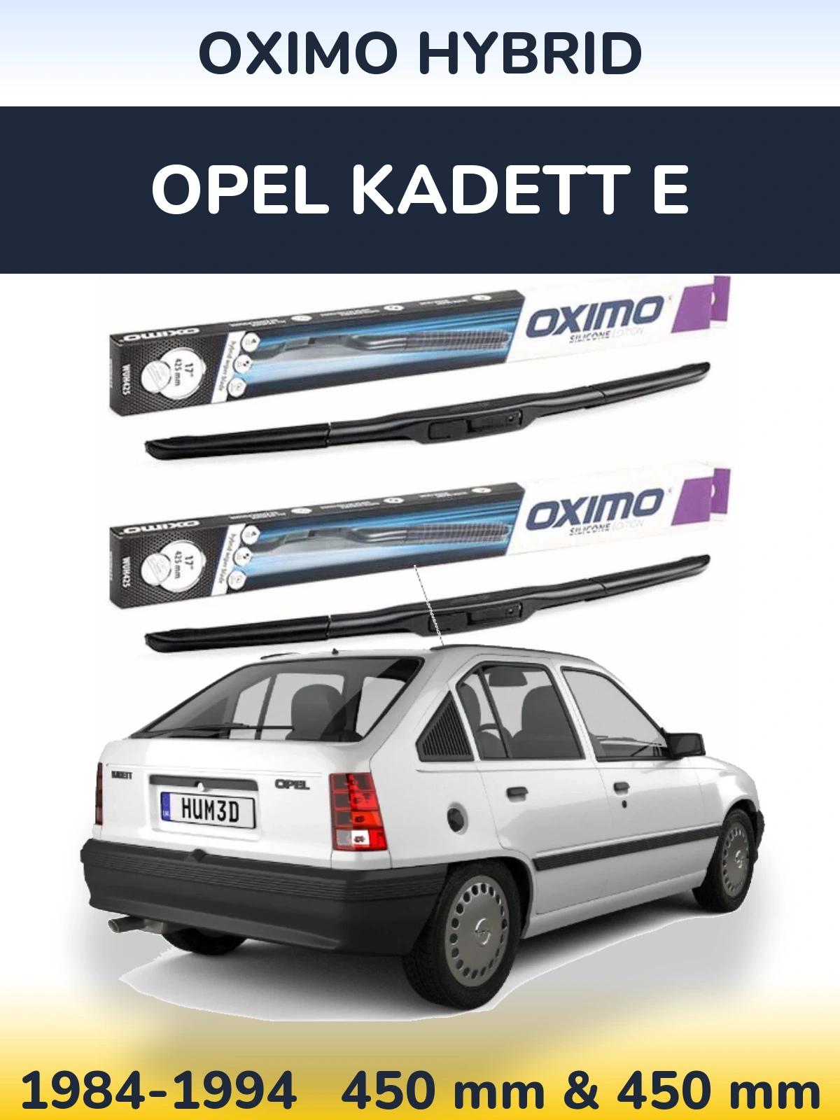 Front wiper blade set Oximo Hybrid 450 & 450 mm for Opel Kadett E 1984-1994