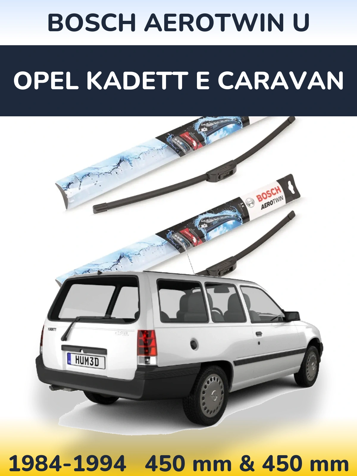 Комплект передних дворников BOSCH AeroTwin U 450 & 450 мм для Opel Kadett E Caravan 1984-1994