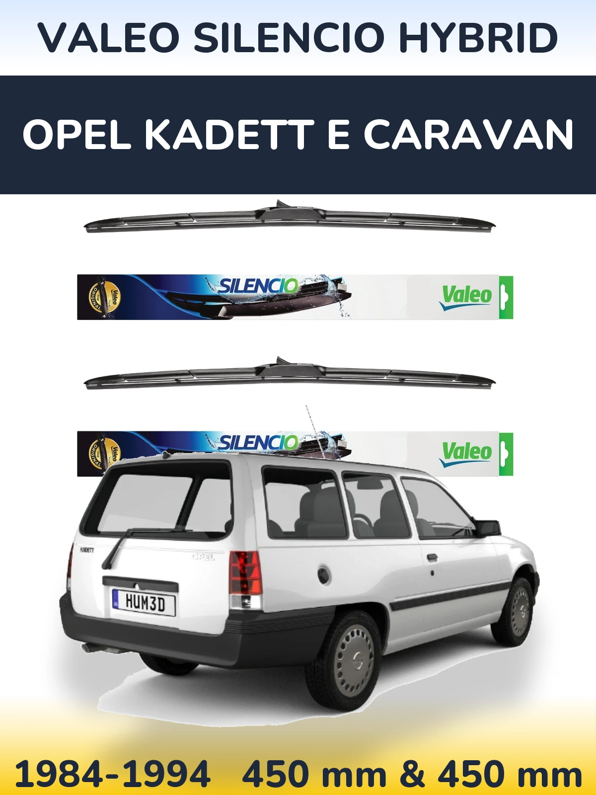 Komplet przednich wycieraczek Valeo Silencio Hybrid 450 & 450 mm do Opel Kadett E Caravan 1984-1994