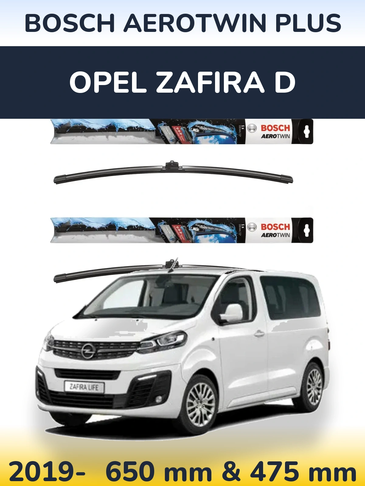 Komplet przednich wycieraczek BOSCH AeroTwin Plus 650 & 475 mm do Opel Zafira D 2019-2026