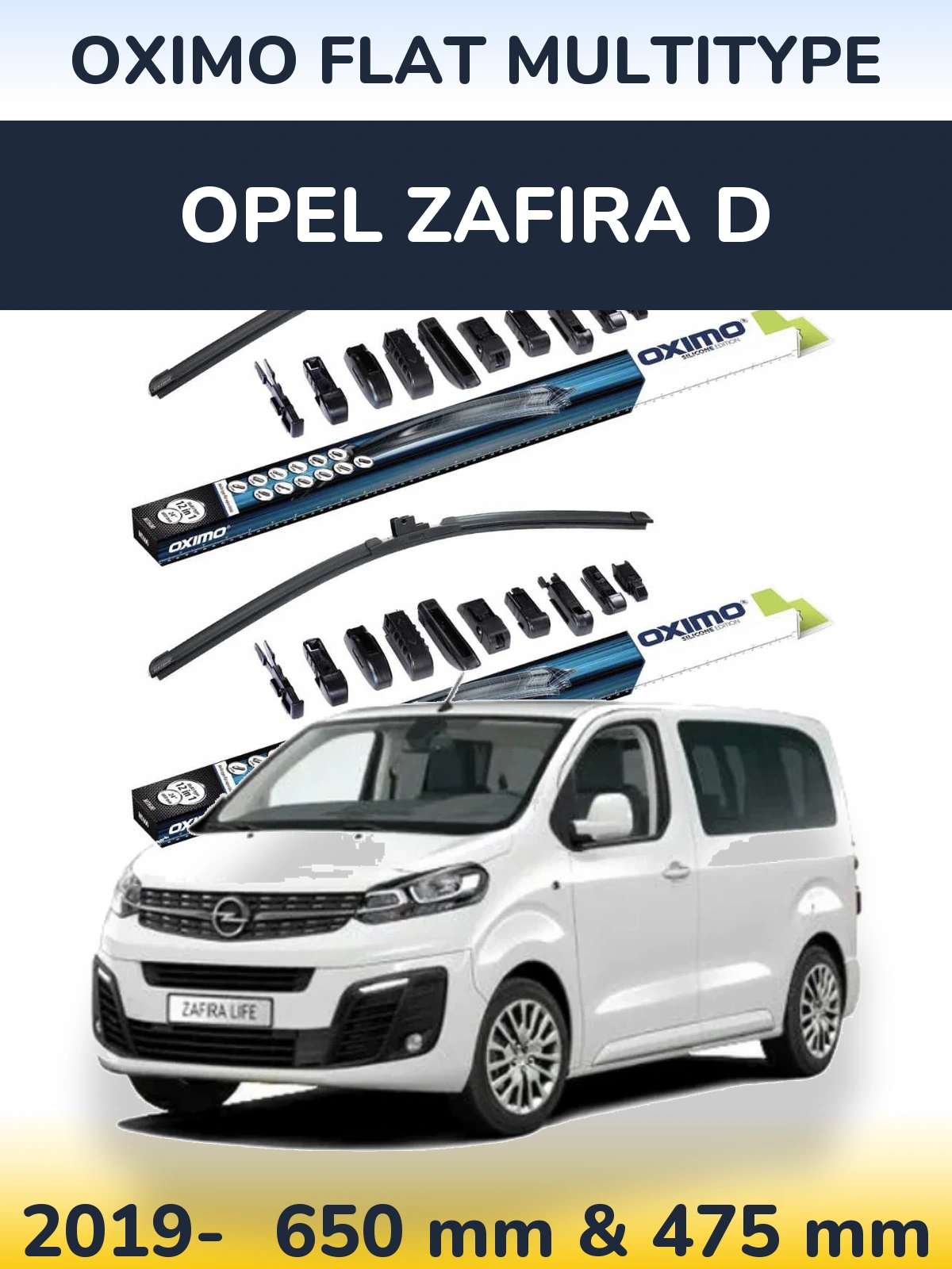 Front wiper blade set Oximo Flat MultiTypee 650 & 475 mm for Opel Zafira D 2019-2026