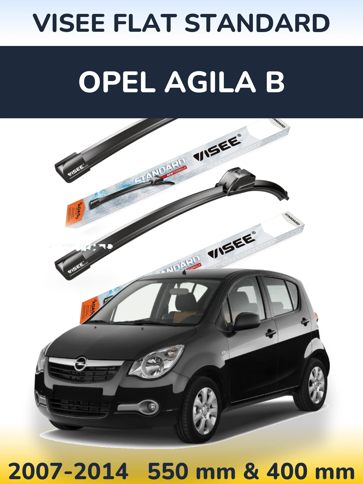 Комплект передних дворников VISEE FLAT STANDARD 550 & 400 мм для Opel Agila B 2007-2014