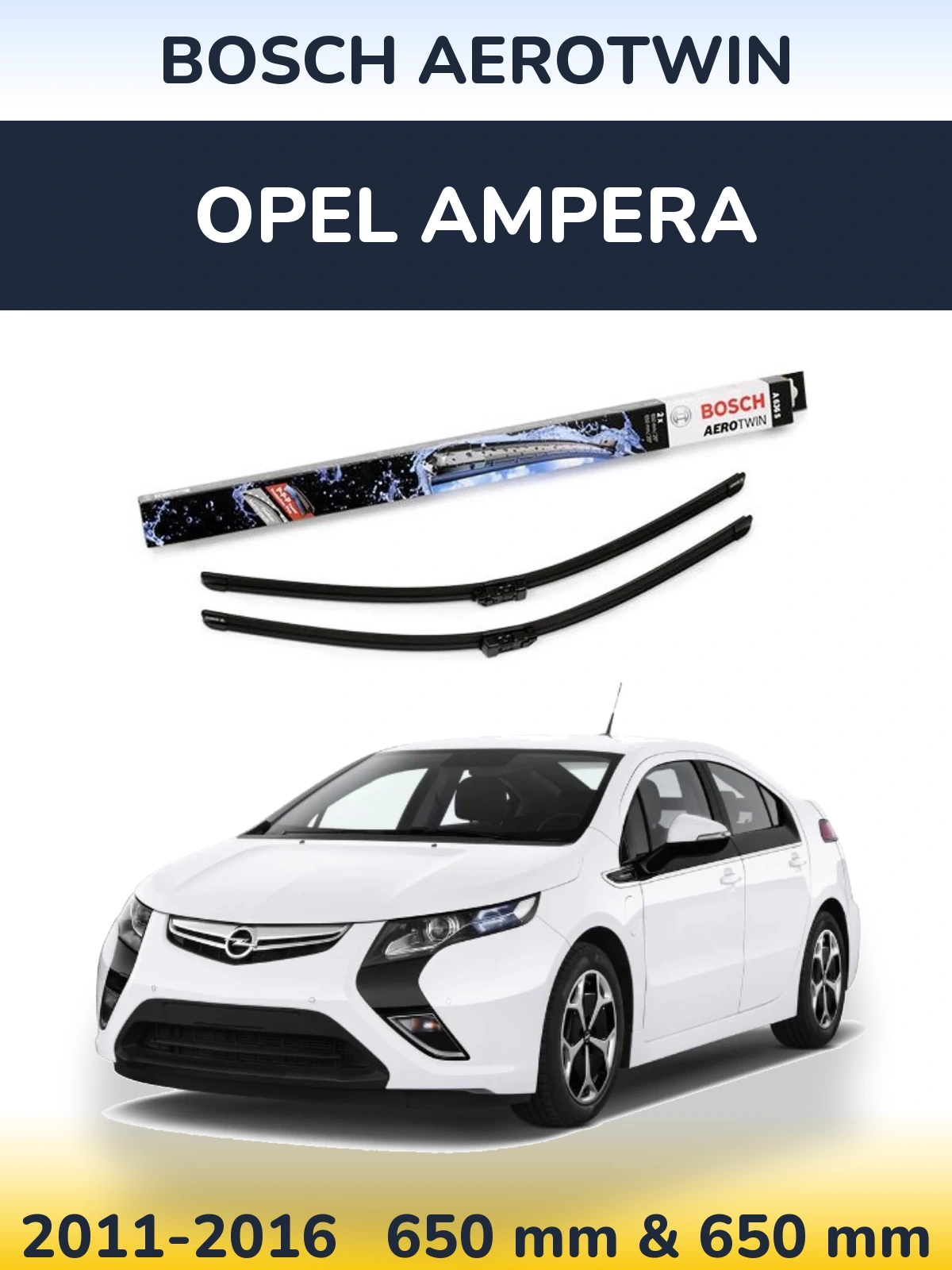Комплект передніх щіток BOSCH AeroTwin 650 & 650 мм для Opel Ampera 2011-2016