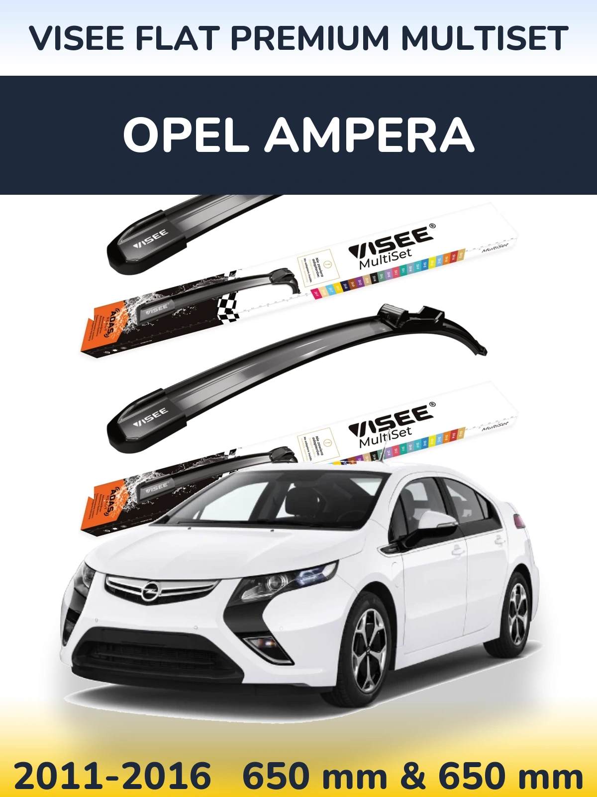Front wiper blade set VISEE FLAT PREMIUM MultiSet 650 & 650 mm for Opel Ampera 2011-2016