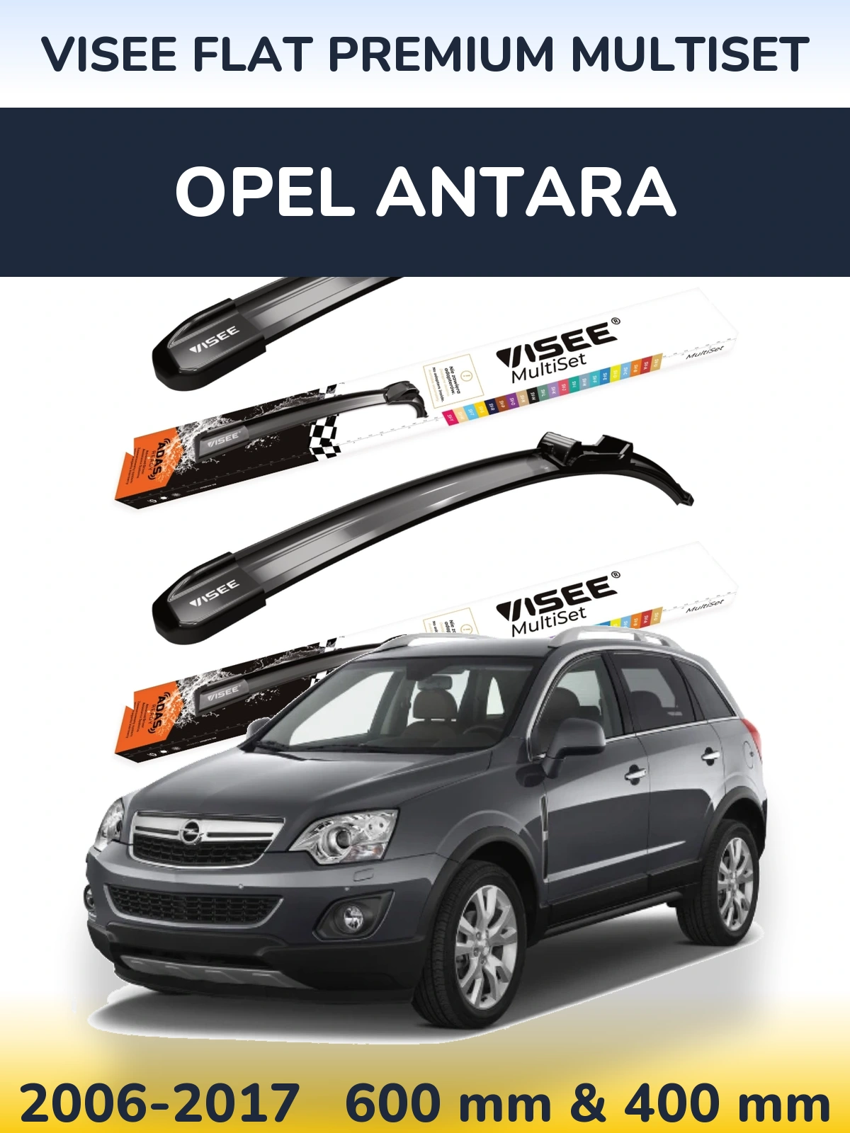 Front wiper blade set VISEE FLAT PREMIUM MultiSet 600 & 400 mm for Opel Antara 2006-2017