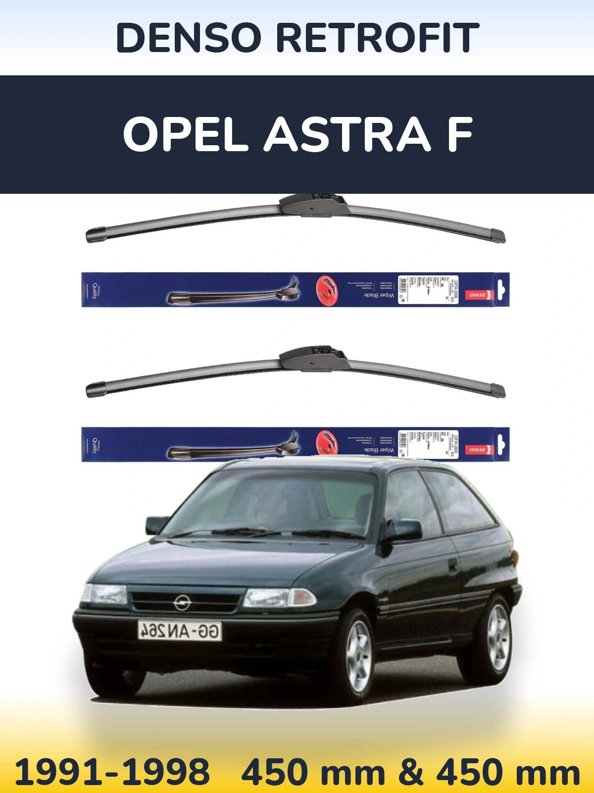 Front wiper blade set Denso Retrofit 450 & 450 mm for Opel Astra F 1991-1998