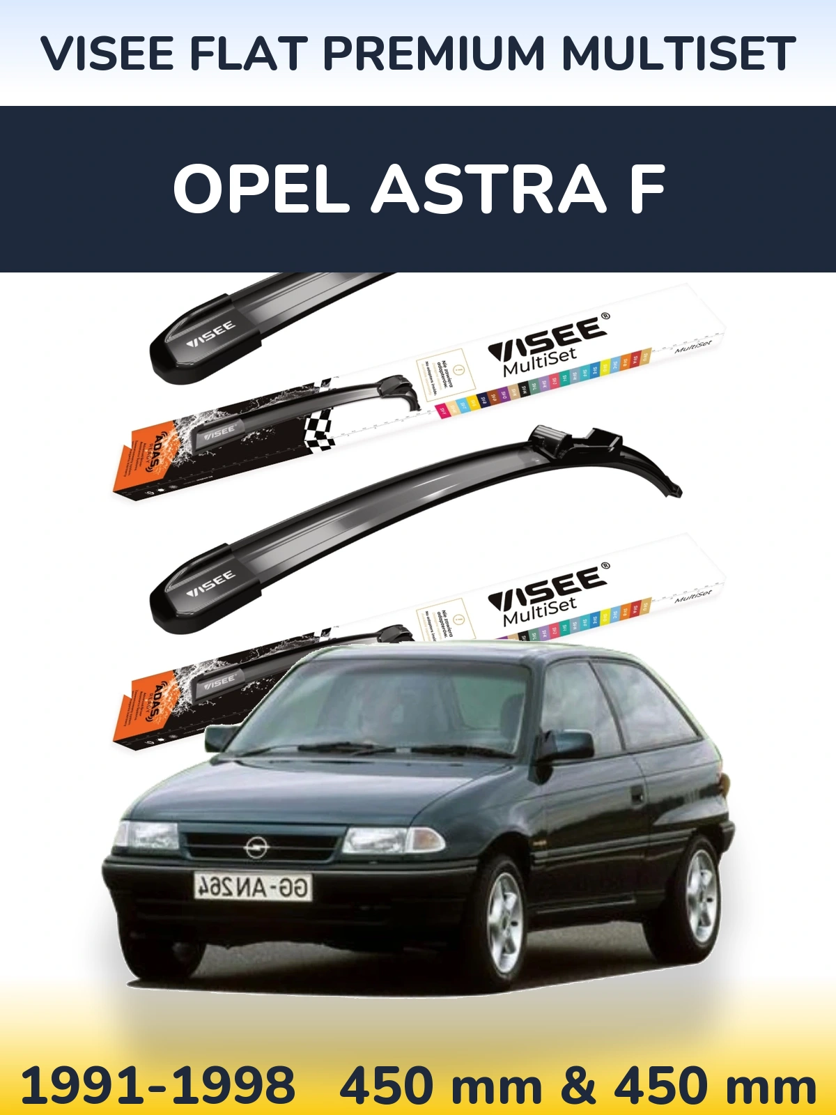 Komplet przednich wycieraczek VISEE FLAT PREMIUM MultiSet 450 & 450 mm do Opel Astra F 1991-1998