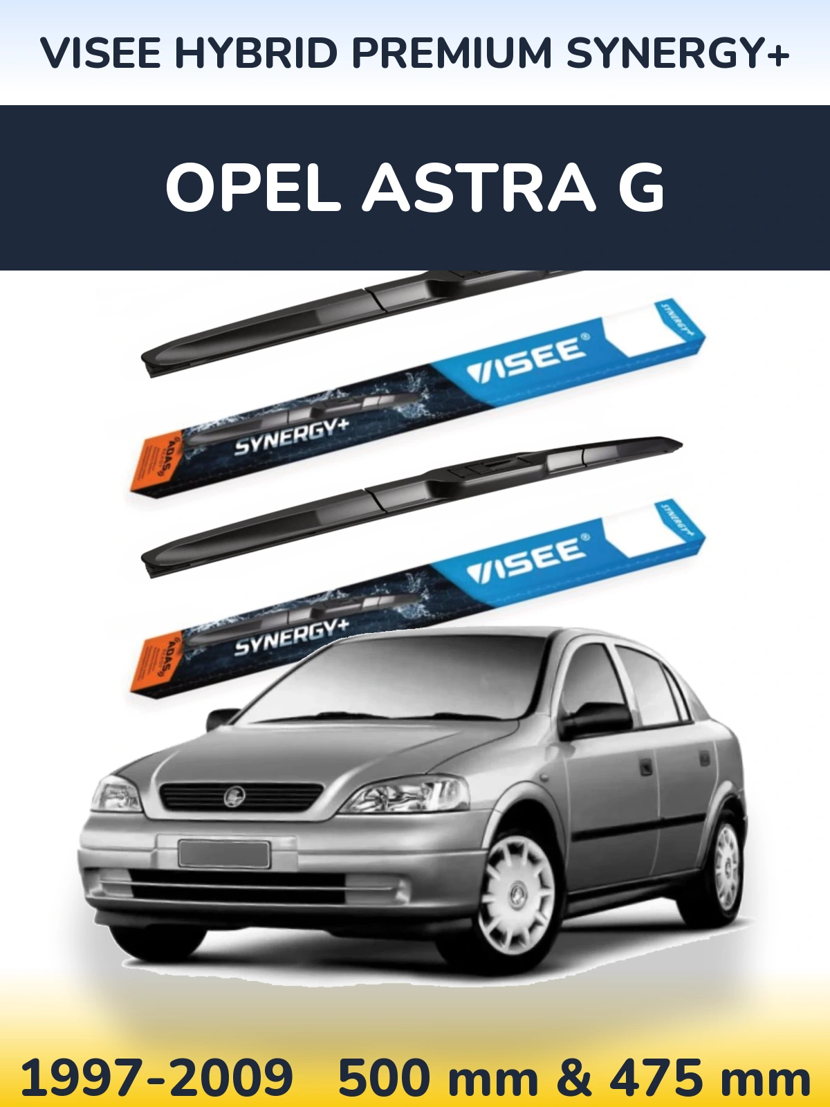 Front wiper blade set VISEE HYBRID PREMIUM SYNERGY+ 500 & 475 mm for Opel Astra G 1997-2009