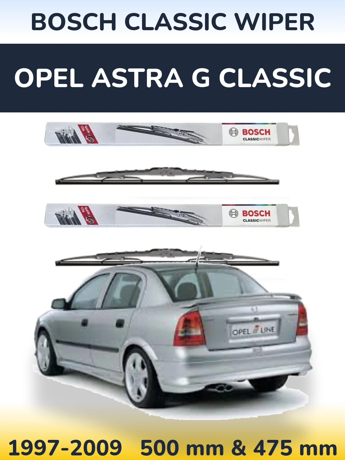 Комплект передних дворников BOSCH Classic Wiper 500 & 475 мм для Opel Astra G Classic 1997-2009