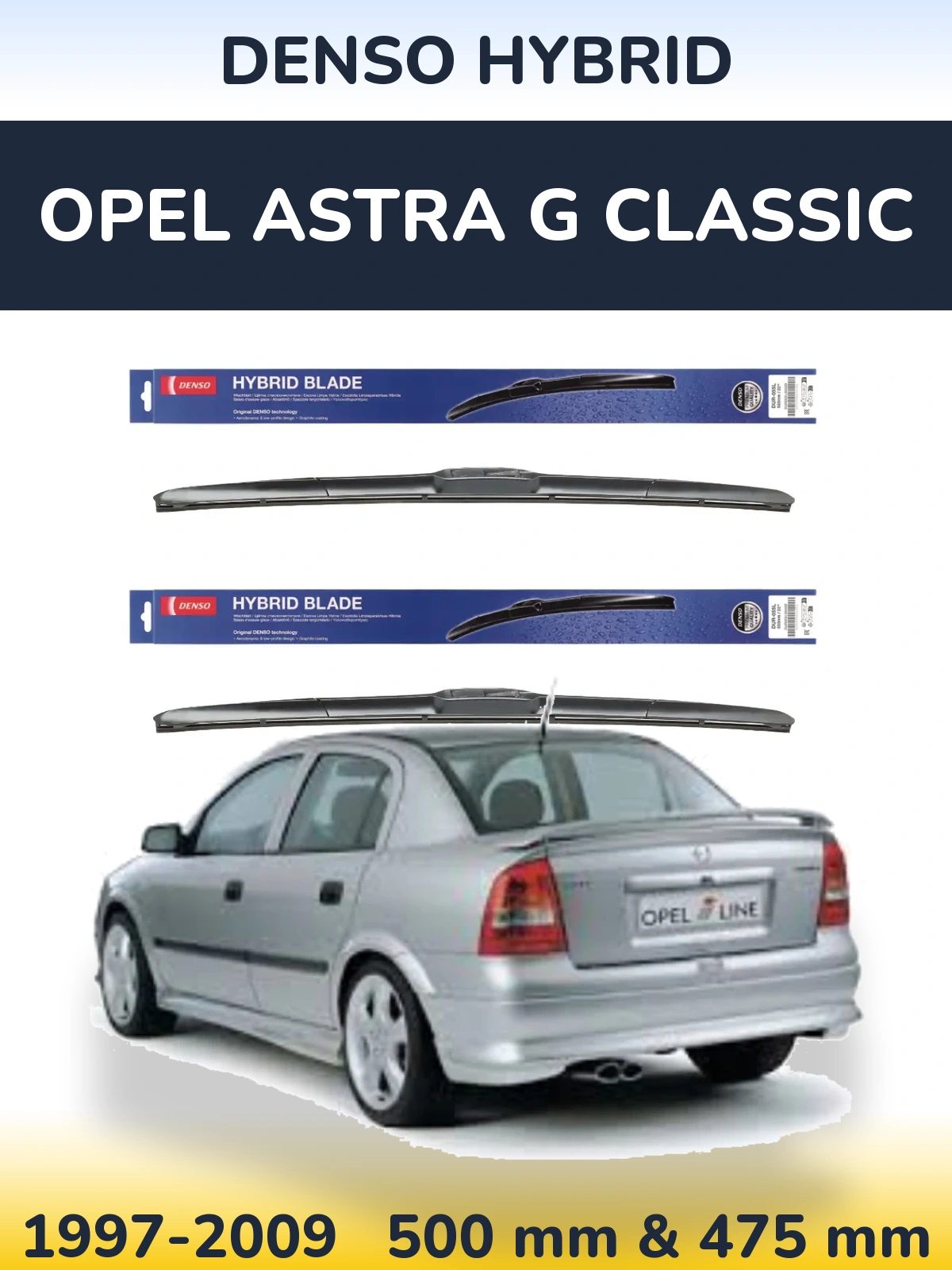 Komplet przednich wycieraczek Denso Hybrid 500 & 475 mm do Opel Astra G Classic 1997-2009