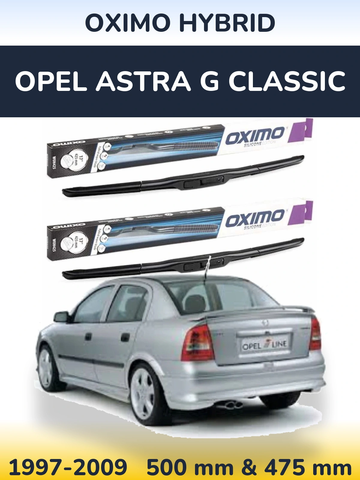 Комплект передних дворников Oximo Hybrid 500 & 475 мм для Opel Astra G Classic 1997-2009