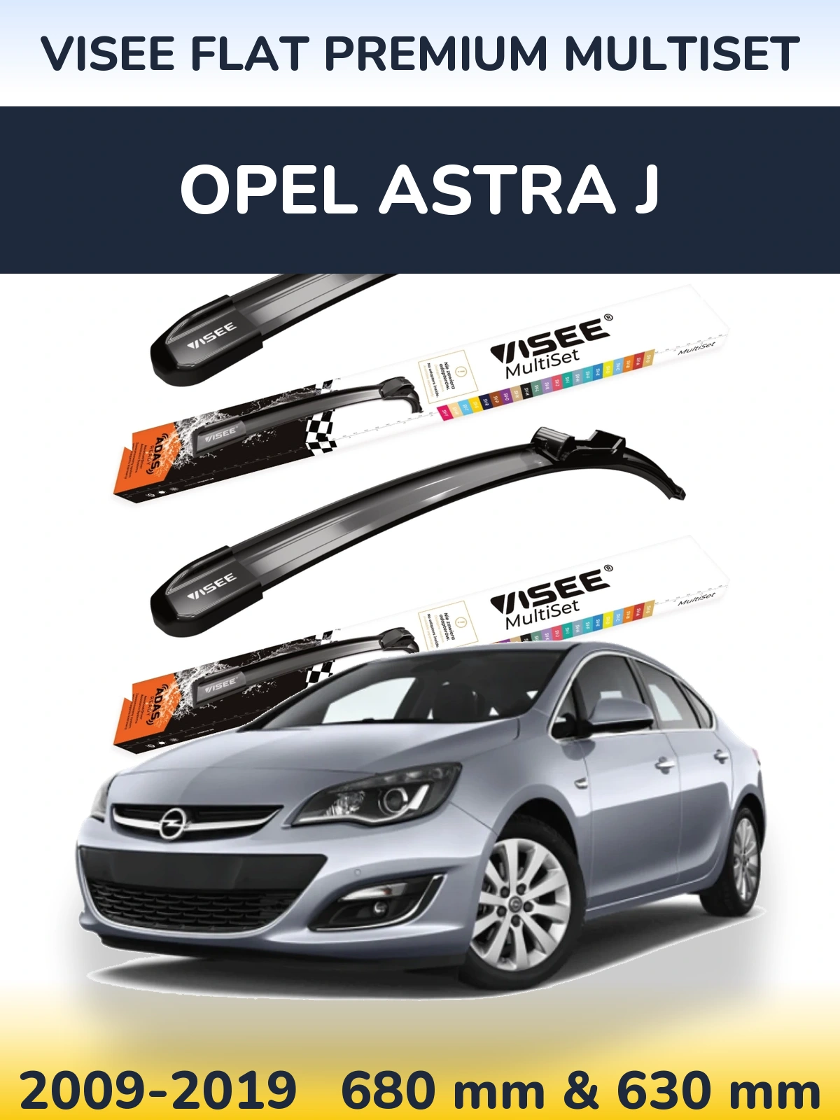 Komplet przednich wycieraczek VISEE FLAT PREMIUM MultiSet 680 & 630 mm do Opel Astra J 2009-2019