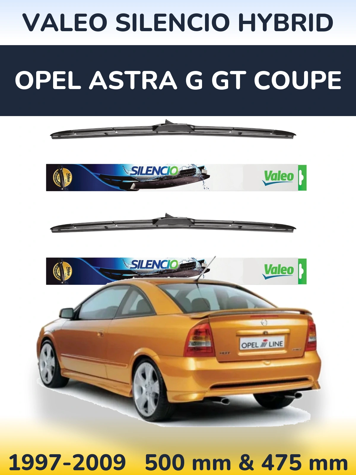Комплект передних дворников Valeo Silencio Hybrid 500 & 475 мм для Opel Astra G GT coupe 1997-2009