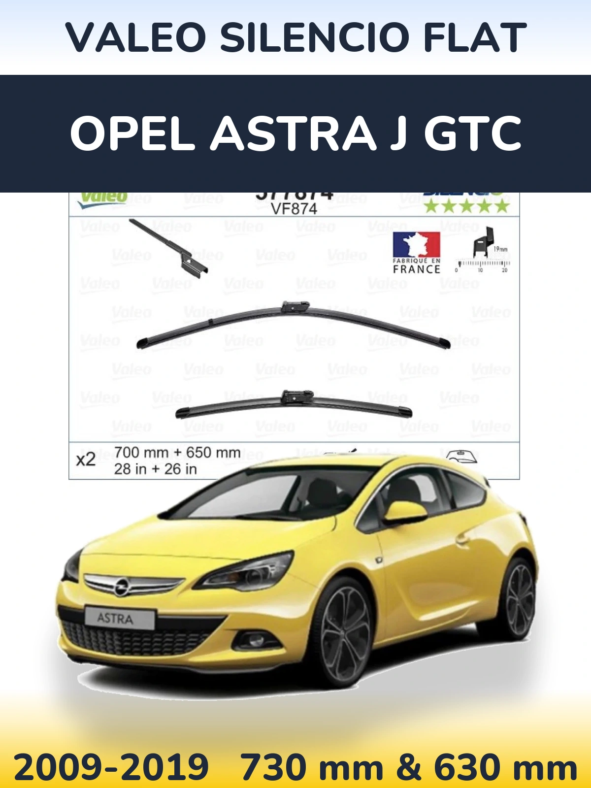 Комплект передних дворников Valeo Silencio Flat 700 & 650 мм для Opel Astra J GTC 2009-2019