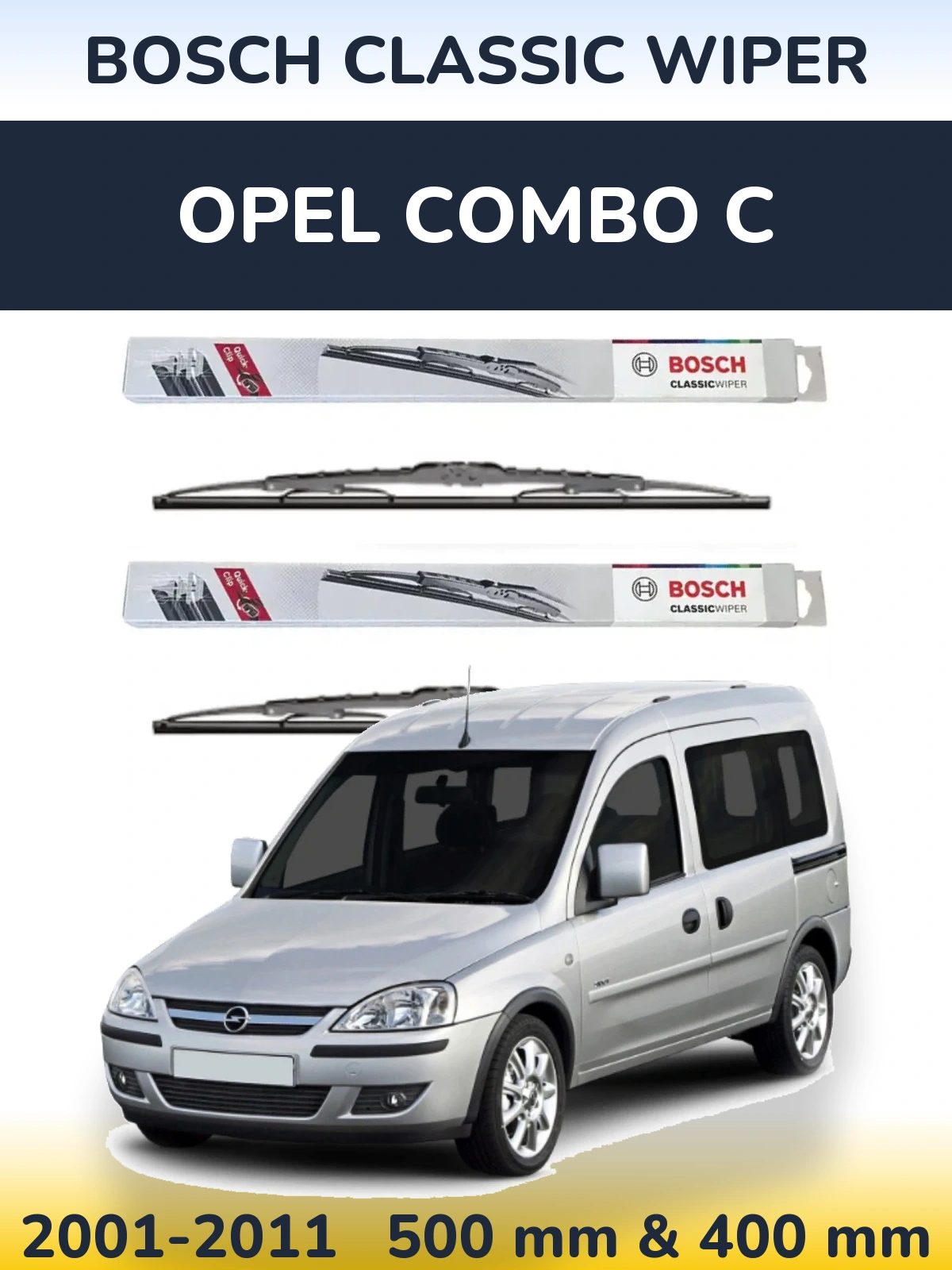 Front wiper blade set BOSCH Classic Wiper 500 & 400 mm for Opel Combo C 2001-2011