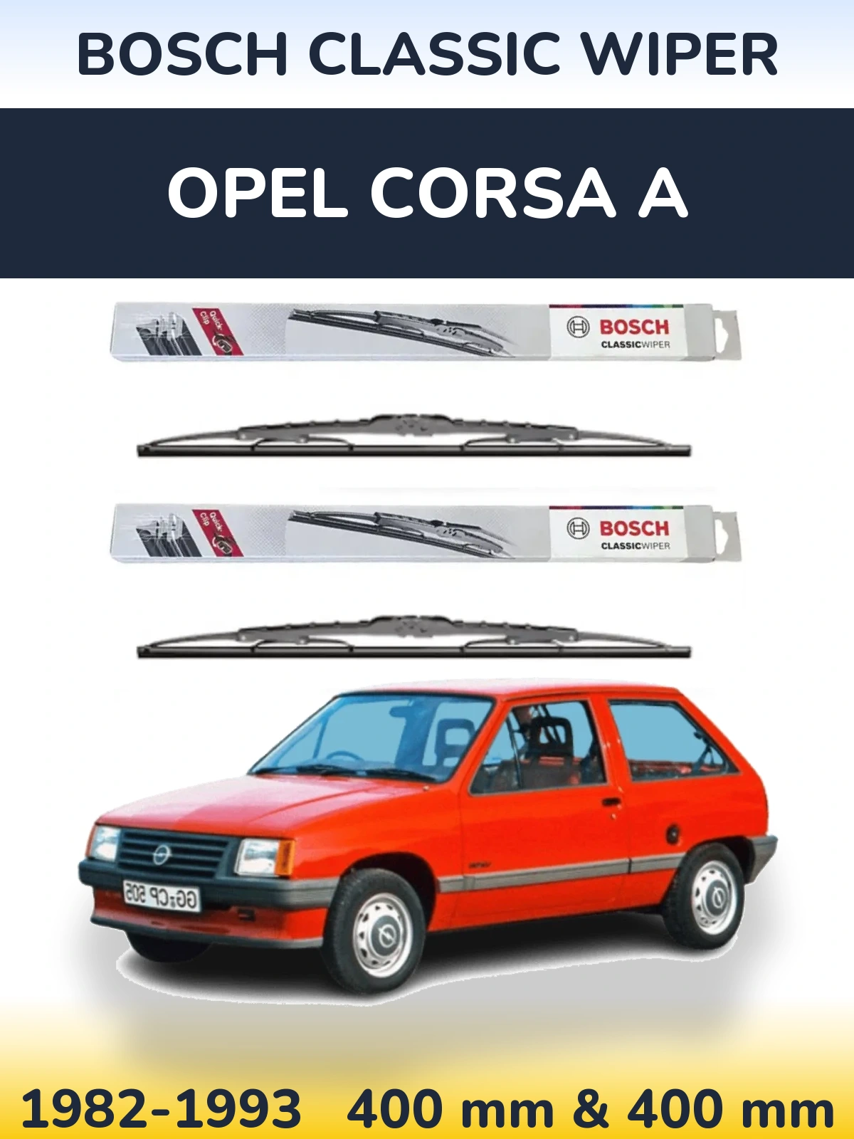 Комплект передніх щіток BOSCH Classic Wiper 400 & 400 мм для Opel Corsa A 1982-1993