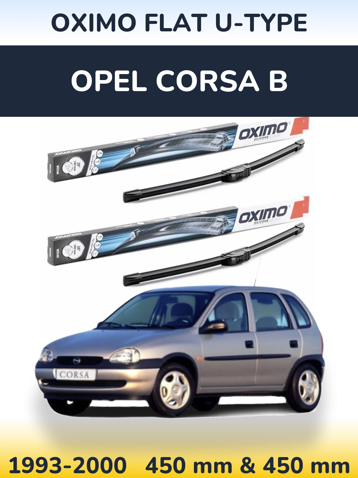 Komplet przednich wycieraczek Oximo Flat U-type 450 & 450 mm do Opel Corsa B 1993-2000