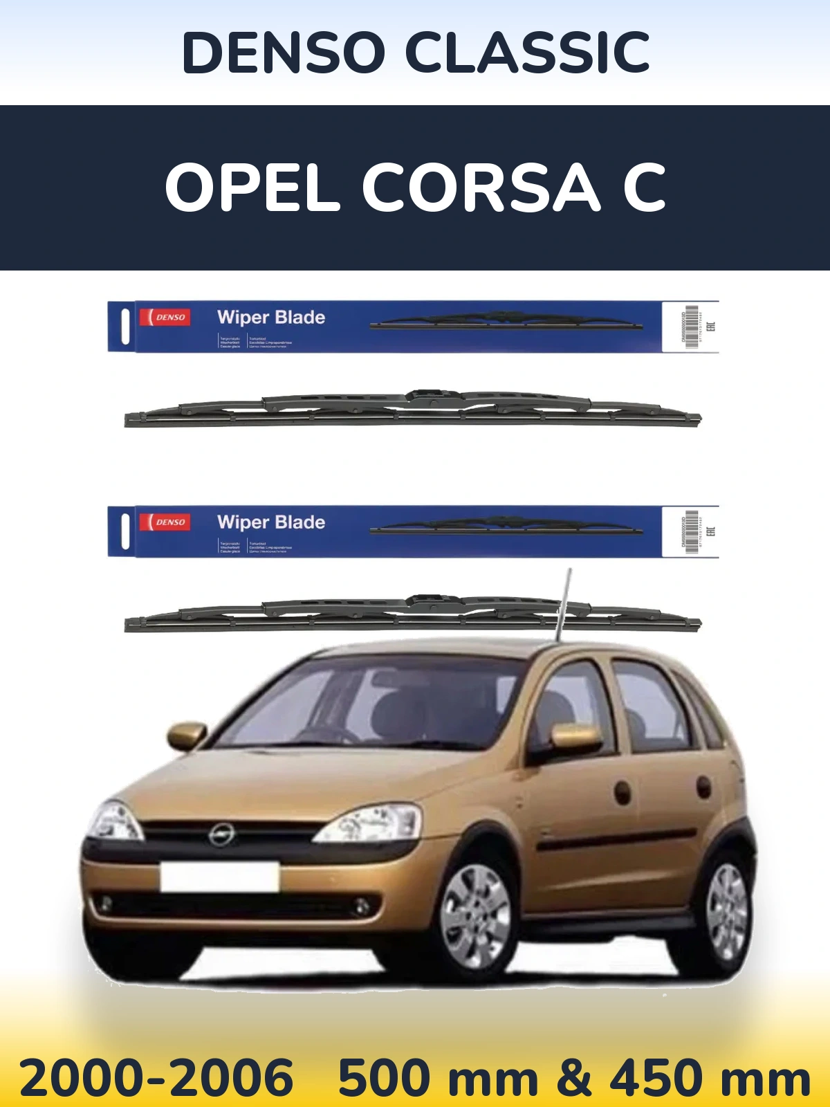 Komplet przednich wycieraczek Denso Classic 500 & 450 mm do Opel Corsa C 2000-2006