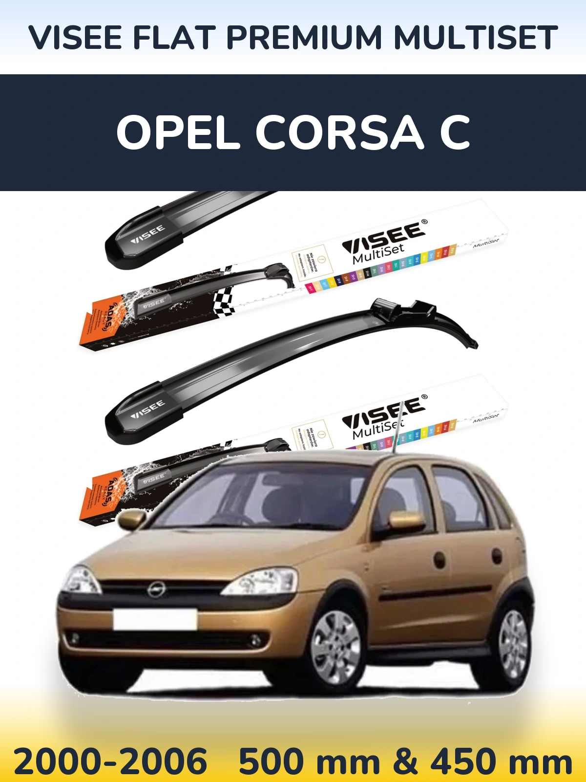 Комплект передних дворников VISEE FLAT PREMIUM MultiSet 500 & 450 мм для Opel Corsa C 2000-2006