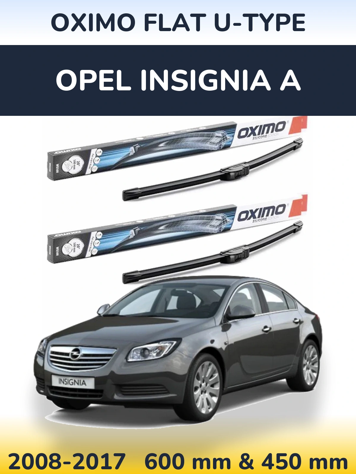 Комплект передніх щіток Oximo Flat U-type 600 & 450 мм для Opel Insignia A 2008-2017