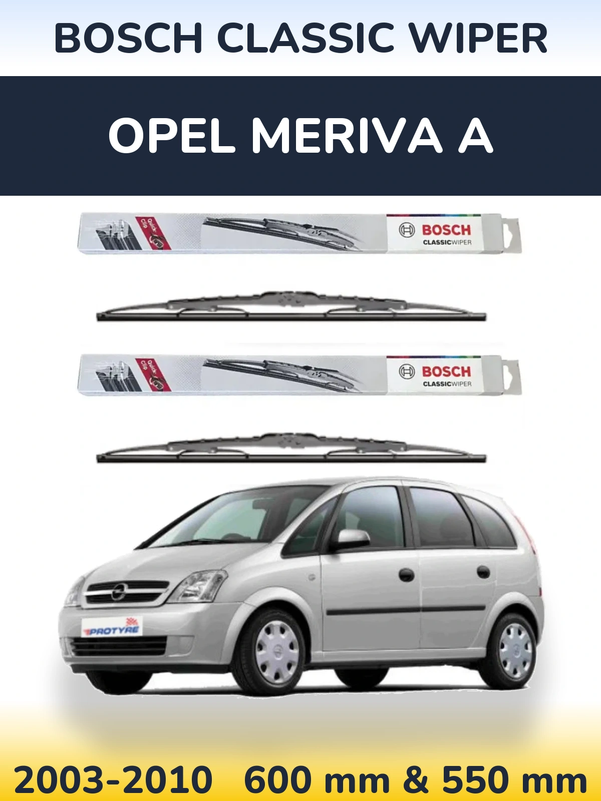 Комплект передних дворников BOSCH Classic Wiper 600 & 550 мм для Opel Meriva A 2003-2010