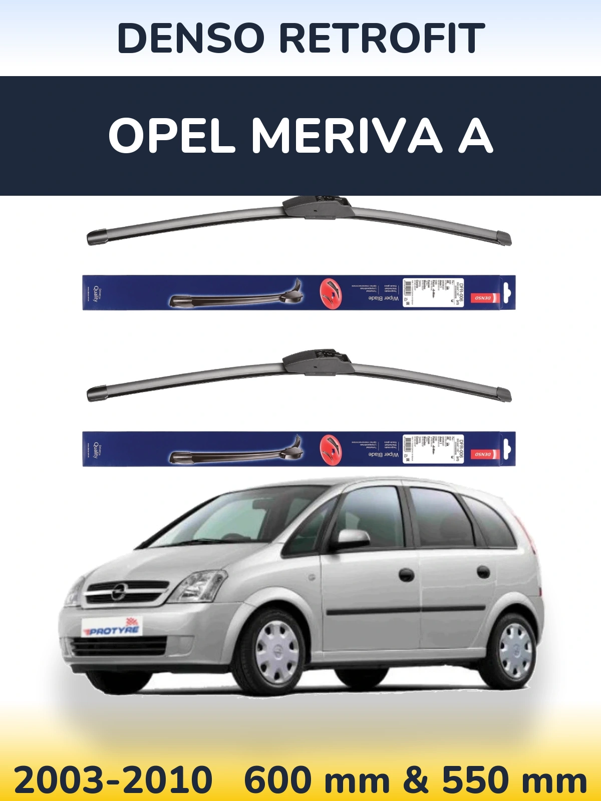 Front wiper blade set Denso Retrofit 600 & 550 mm for Opel Meriva A 2003-2010