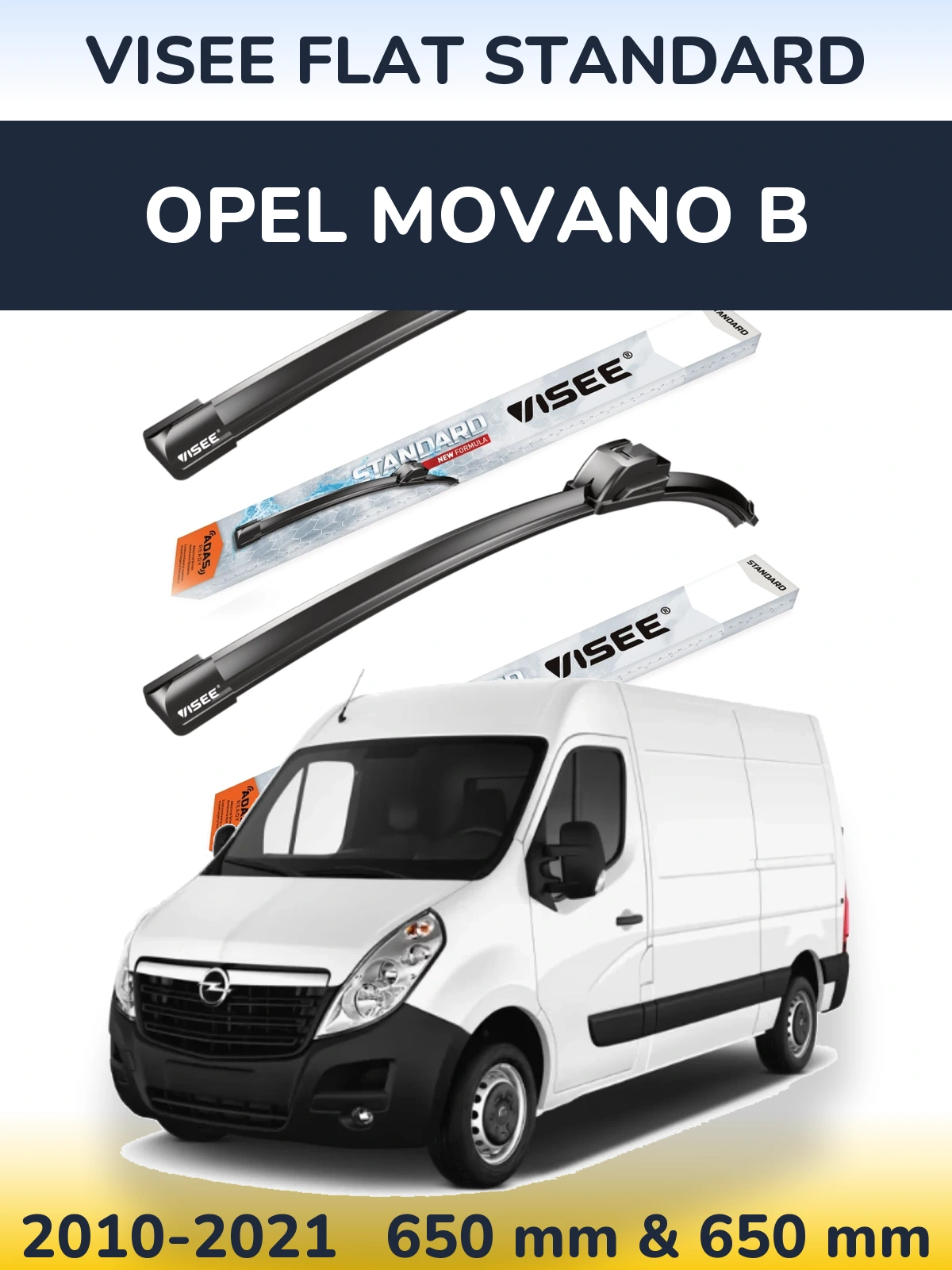 Комплект передних дворников VISEE FLAT STANDARD 650 & 650 мм для Opel Movano B 2010-2021