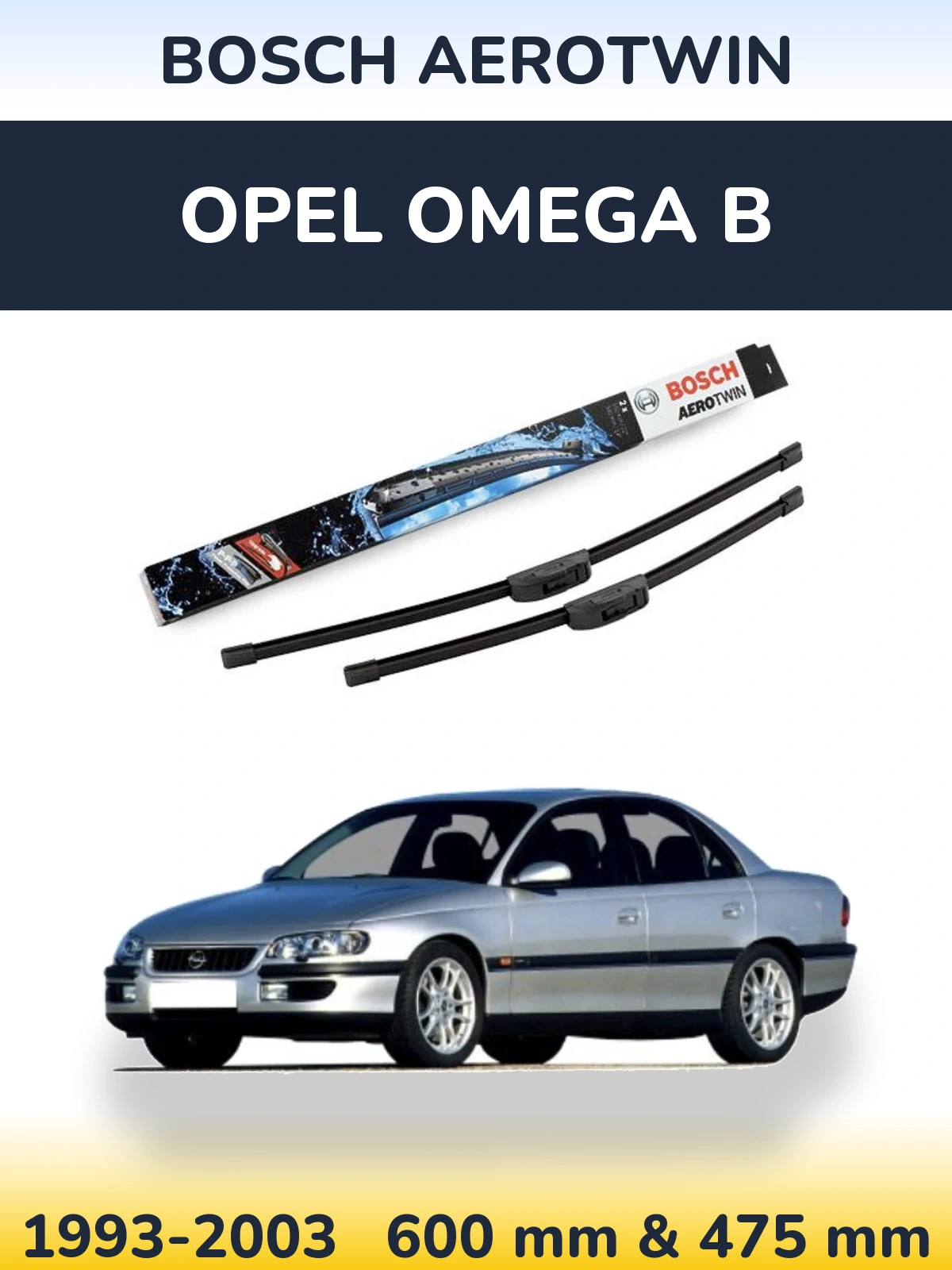Front wiper blade set BOSCH AeroTwin 600 & 475 mm for Opel Omega B 1993-2003