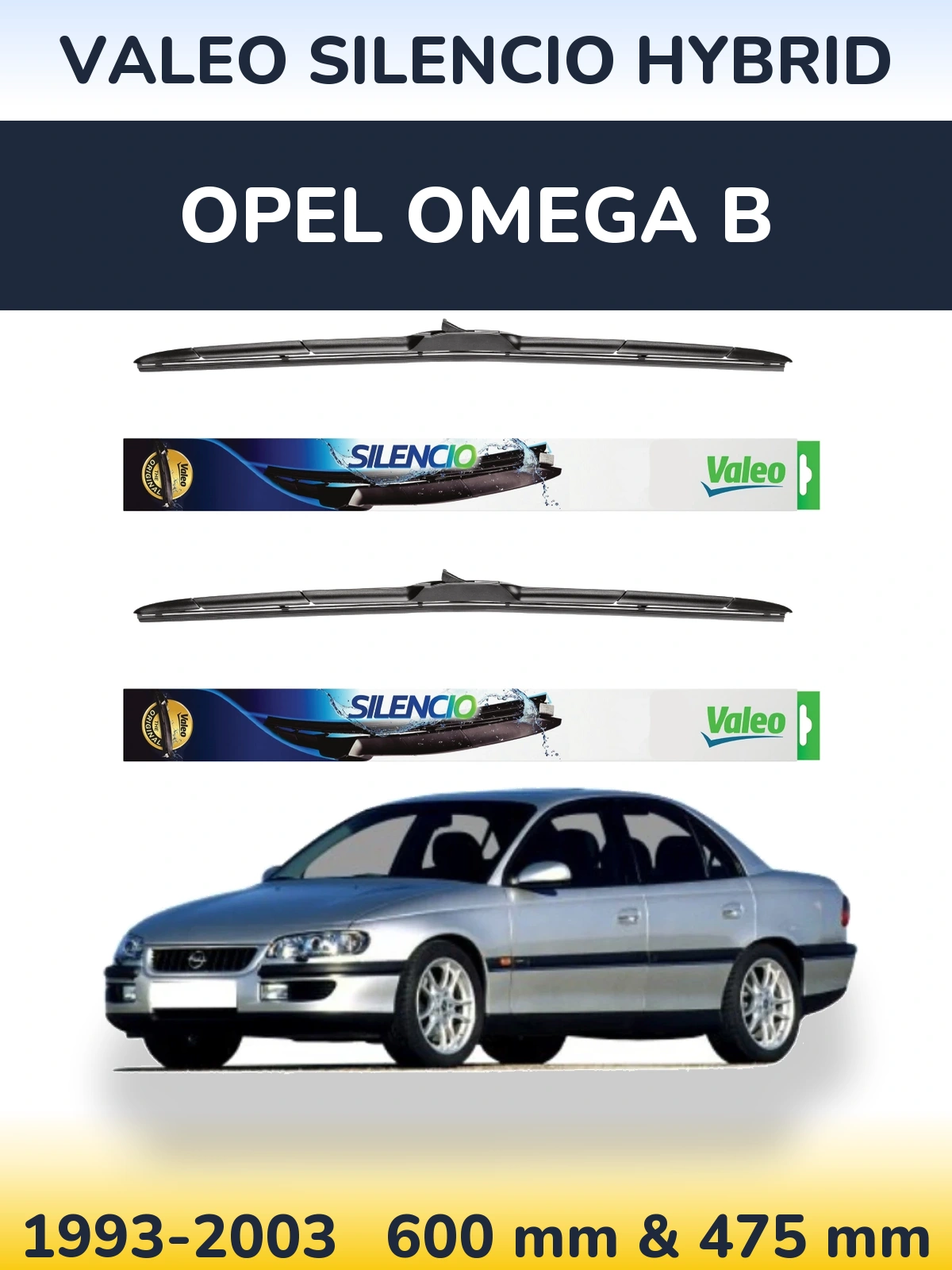 Комплект передних дворников Valeo Silencio Hybrid 600 & 475 мм для Opel Omega B 1993-2003