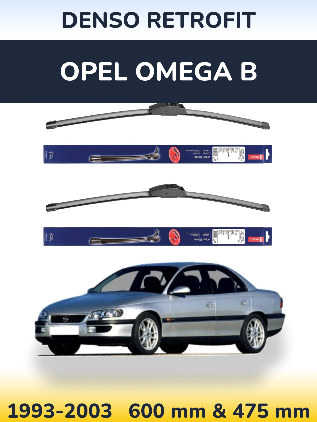 Komplet przednich wycieraczek Denso Retrofit 600 & 475 mm do Opel Omega B 1993-2003