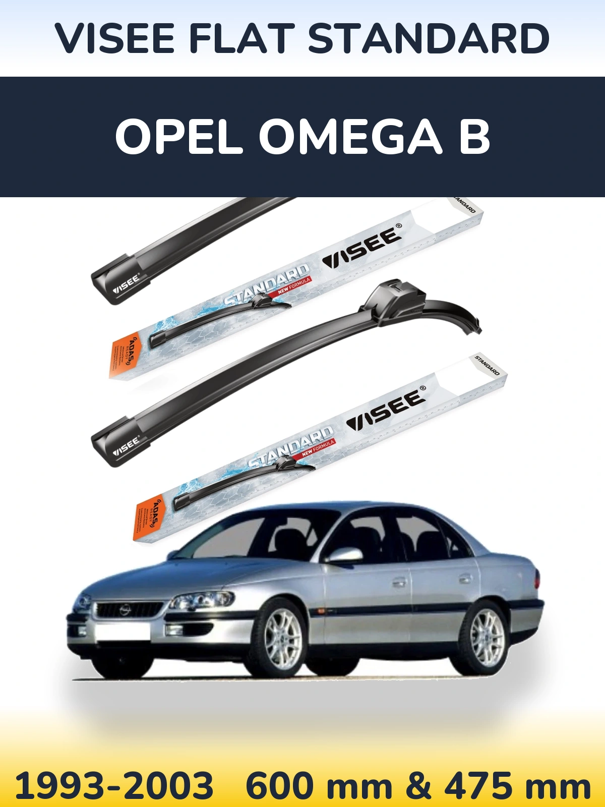 Front wiper blade set VISEE FLAT STANDARD 600 & 475 mm for Opel Omega B 1993-2003