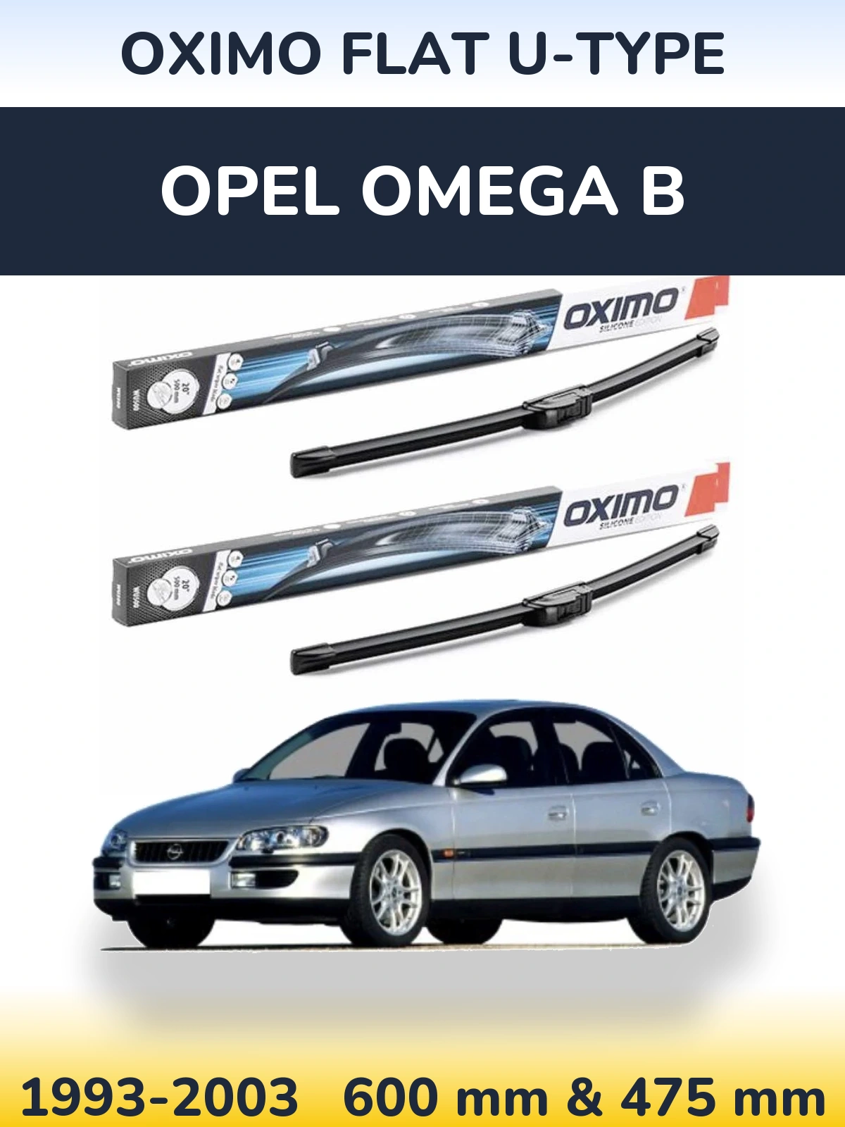 Front wiper blade set Oximo Flat U-type 600 & 475 mm for Opel Omega B 1993-2003