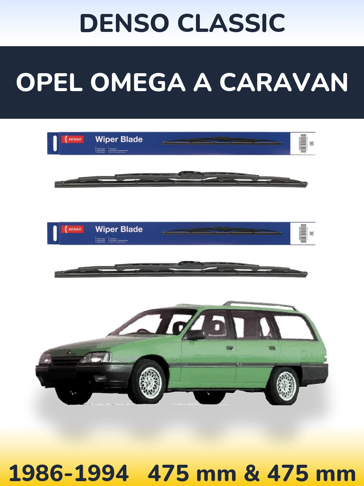 Komplet przednich wycieraczek Denso Classic 475 & 475 mm do Opel Omega A Caravan 1986-1994