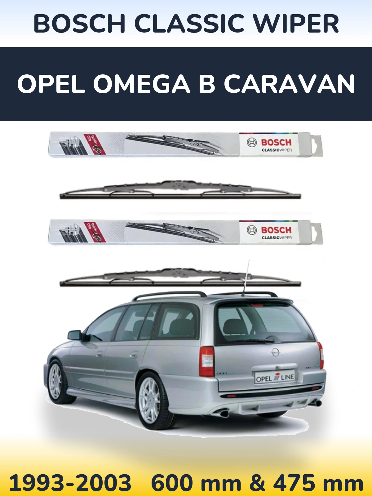 Комплект передних дворников BOSCH Classic Wiper 600 & 475 мм для Opel Omega B Caravan 1993-2003