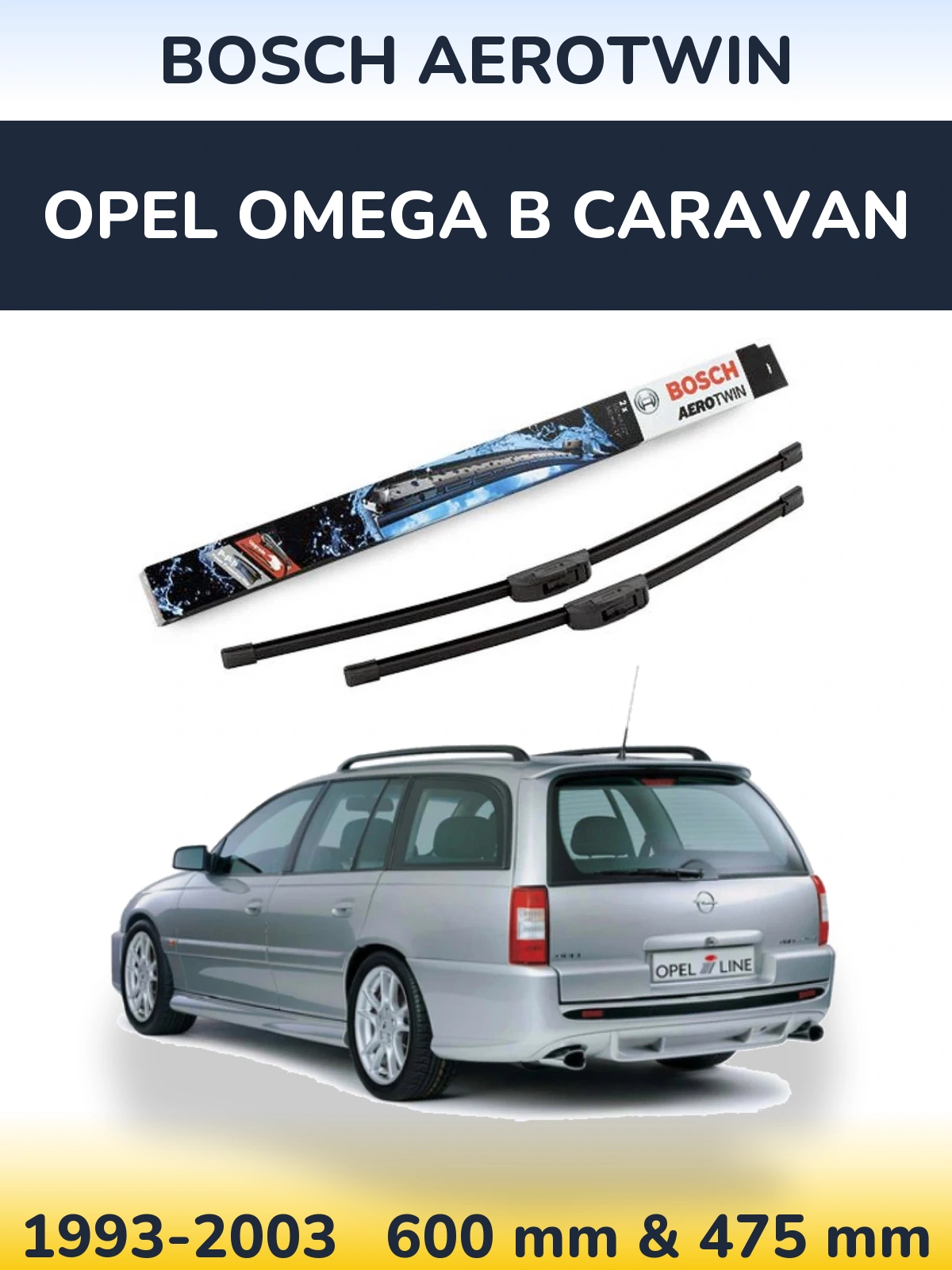 Комплект передних дворников BOSCH AeroTwin 600 & 475 мм для Opel Omega B Caravan 1993-2003