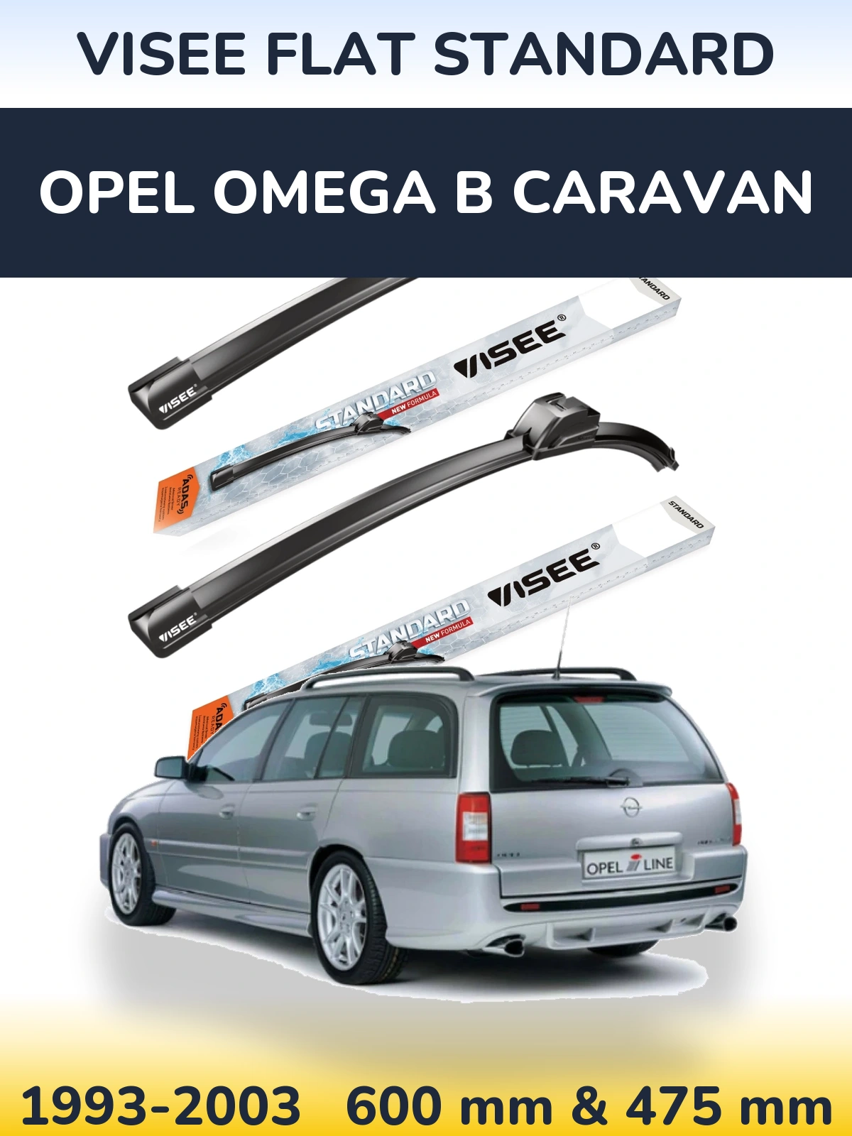 Komplet przednich wycieraczek VISEE FLAT STANDARD 600 & 475 mm do Opel Omega B Caravan 1993-2003