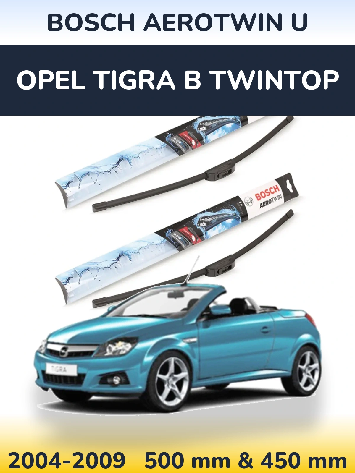 Комплект передних дворников BOSCH AeroTwin U 500 & 450 мм для Opel Tigra B TwinTop 2004-2009