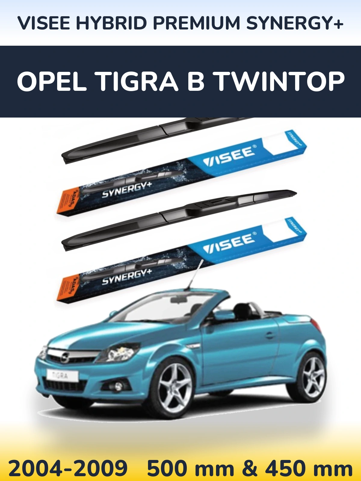 Комплект передних дворников VISEE HYBRID PREMIUM SYNERGY+ 500 & 450 мм для Opel Tigra B TwinTop 2004-2009