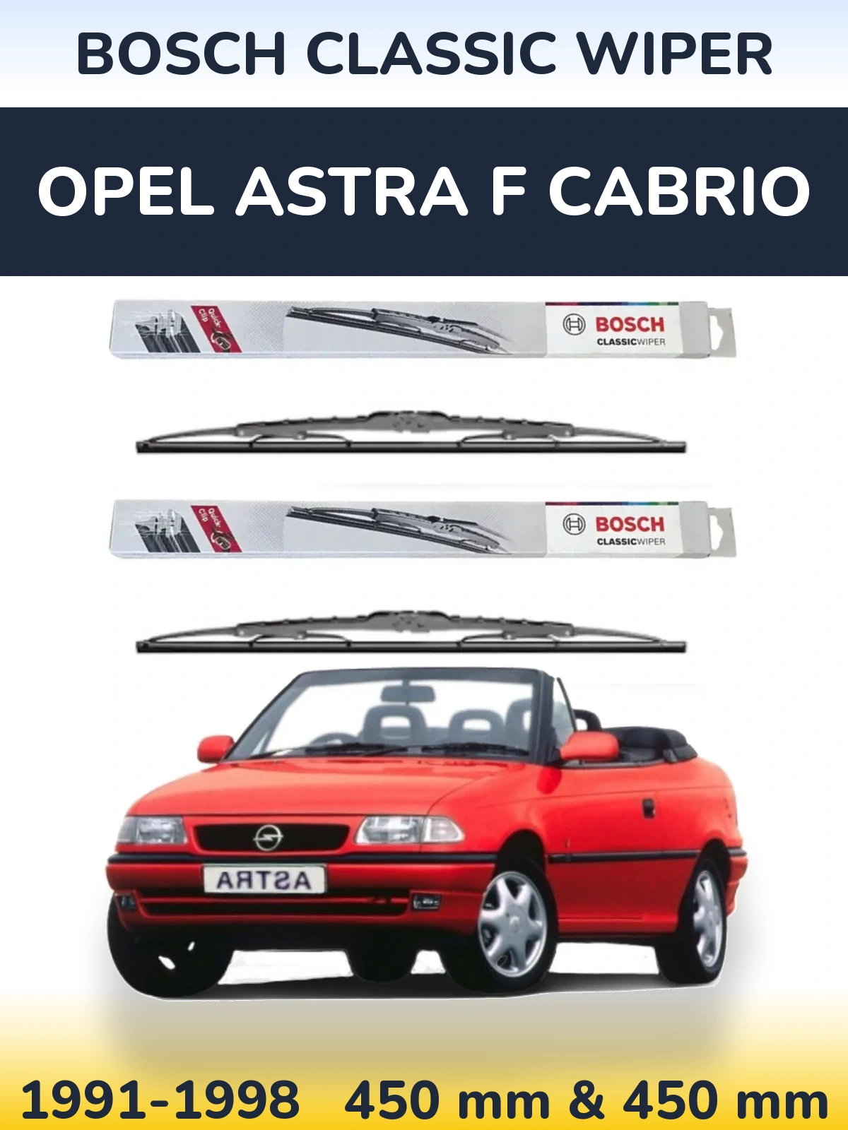 Комплект передніх щіток BOSCH Classic Wiper 450 & 450 мм для Opel Astra F cabrio 1991-1998