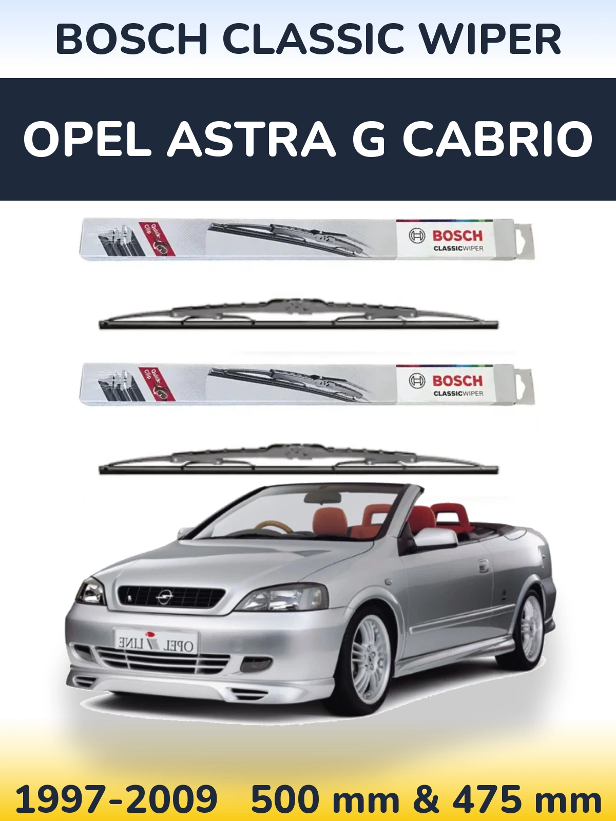 Komplet przednich wycieraczek BOSCH Classic Wiper 500 & 475 mm do Opel Astra G cabrio 1997-2009