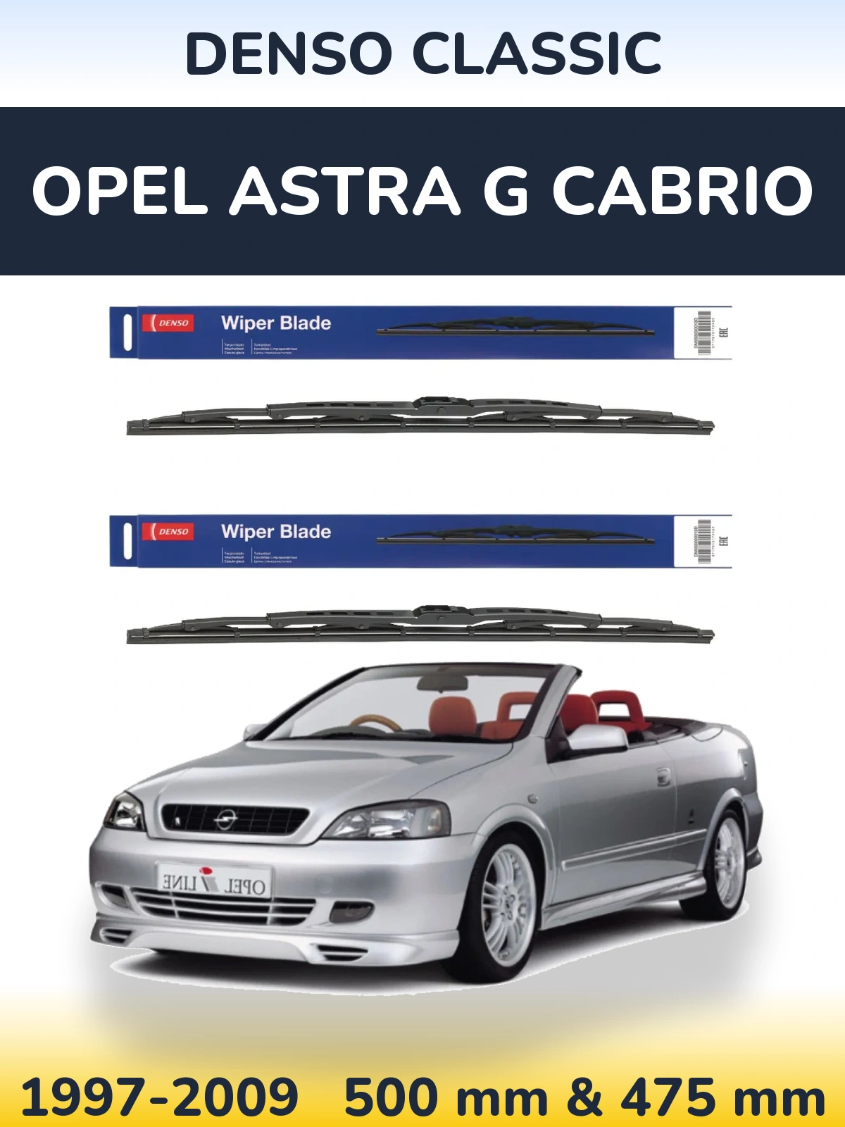 Komplet przednich wycieraczek Denso Classic 500 & 475 mm do Opel Astra G cabrio 1997-2009