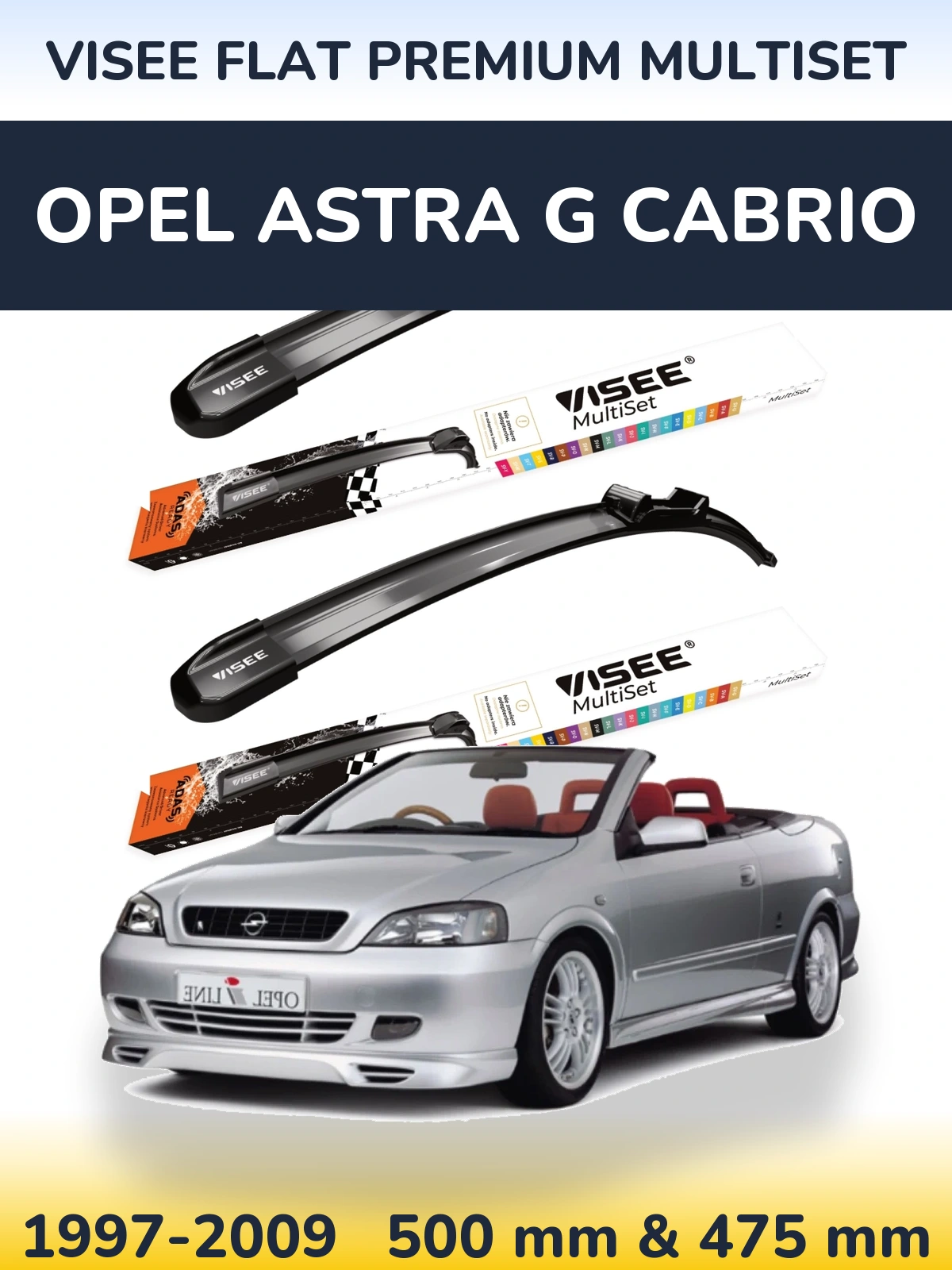 Komplet przednich wycieraczek VISEE FLAT PREMIUM MultiSet 500 & 475 mm do Opel Astra G cabrio 1997-2009