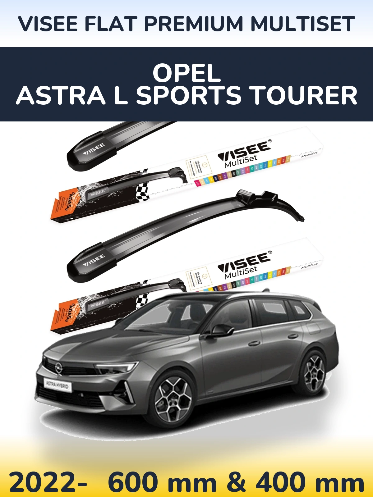 Комплект передніх щіток VISEE FLAT PREMIUM MultiSet 600 & 400 мм для Opel Astra L Sports Tourer 2022-2026