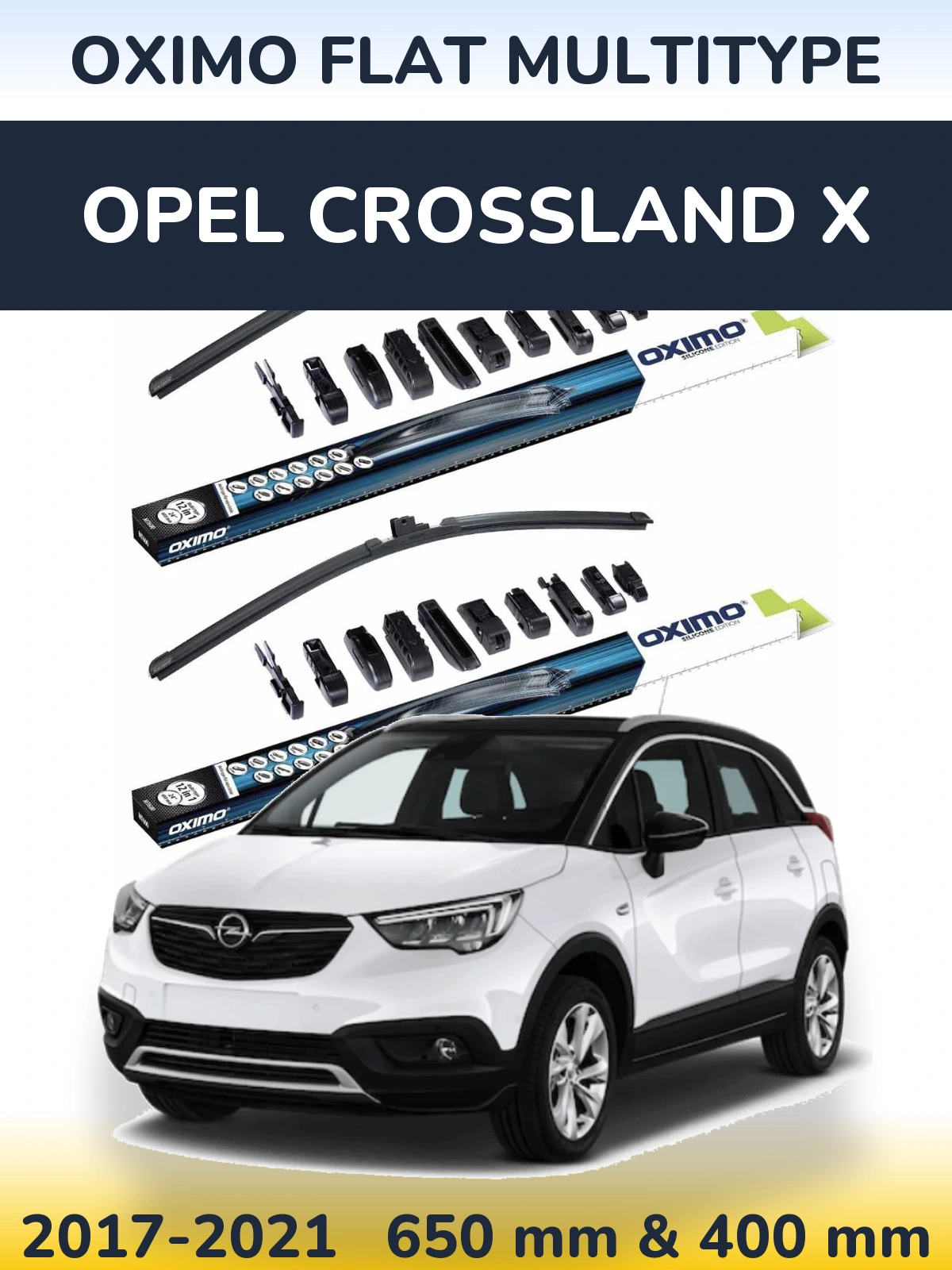 Комплект передних дворников Oximo Flat MultiТипe 650 & 400 мм для Opel Crossland X 2017-2021