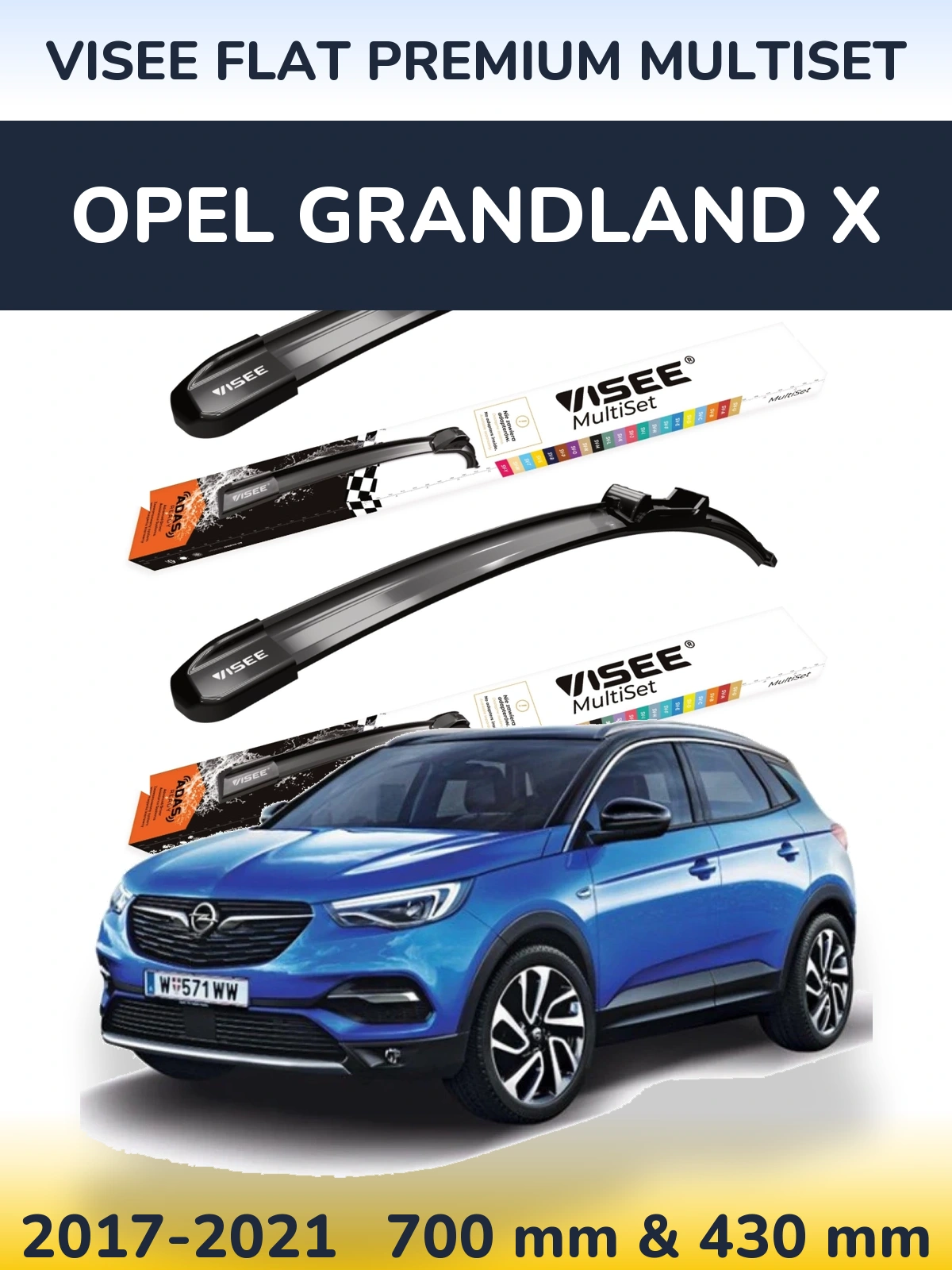 Front wiper blade set VISEE FLAT PREMIUM MultiSet 700 & 430 mm for Opel Grandland X 2017-2021